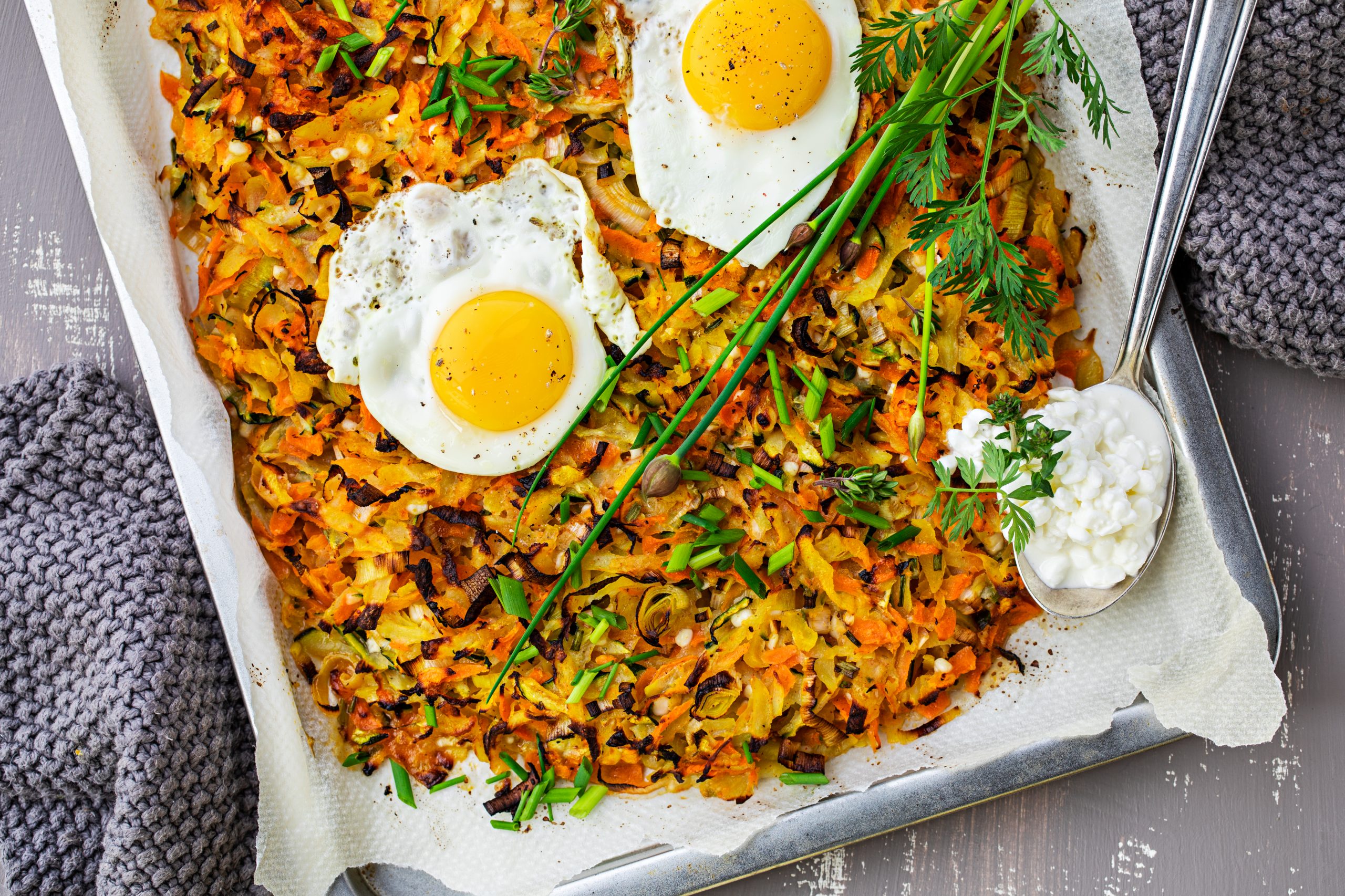 Rösti aux légumes et au cottage cheese (low carb)