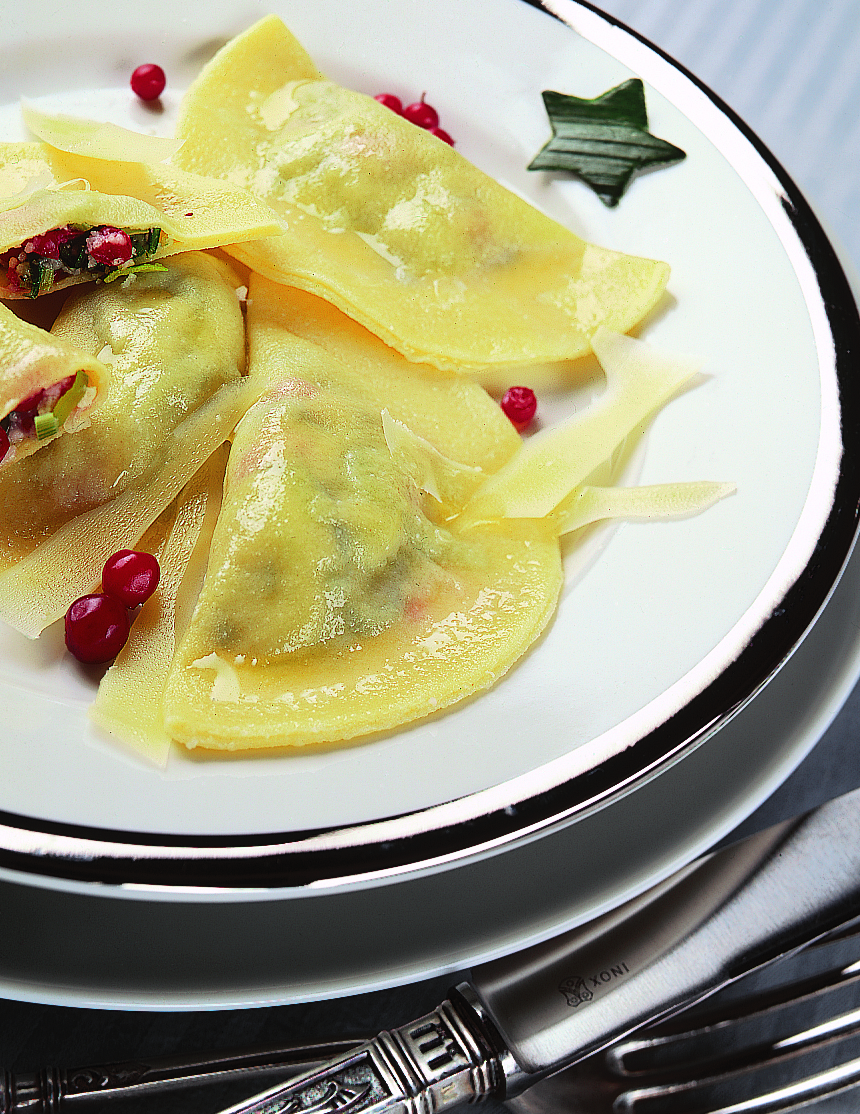 Agnolotti mit Lauch-Preiselbeeren