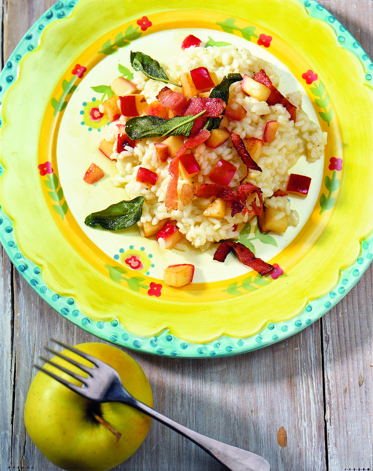 Risotto aux pommes et au jambon