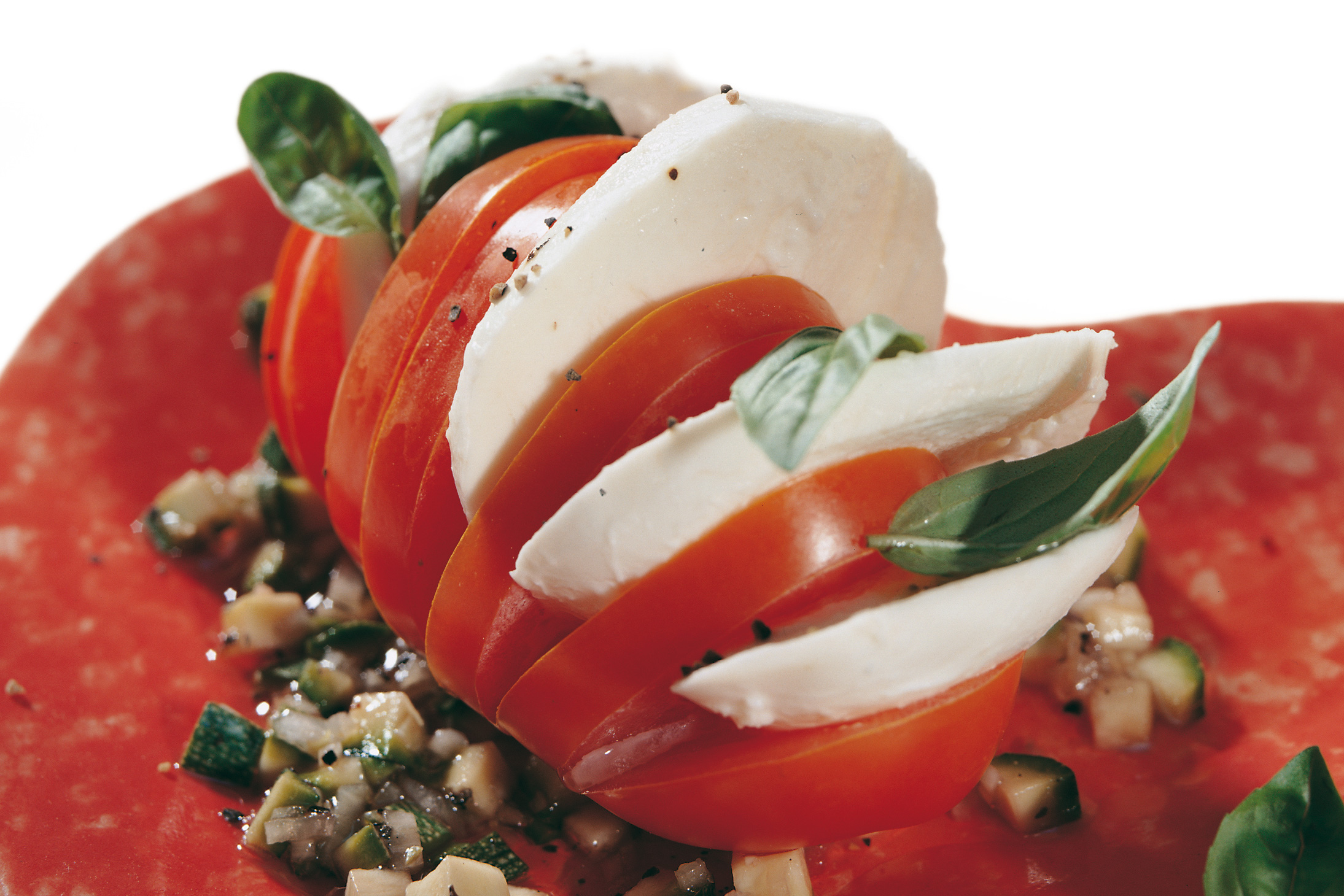 Salade caprese et vinaigrette à la courgette
