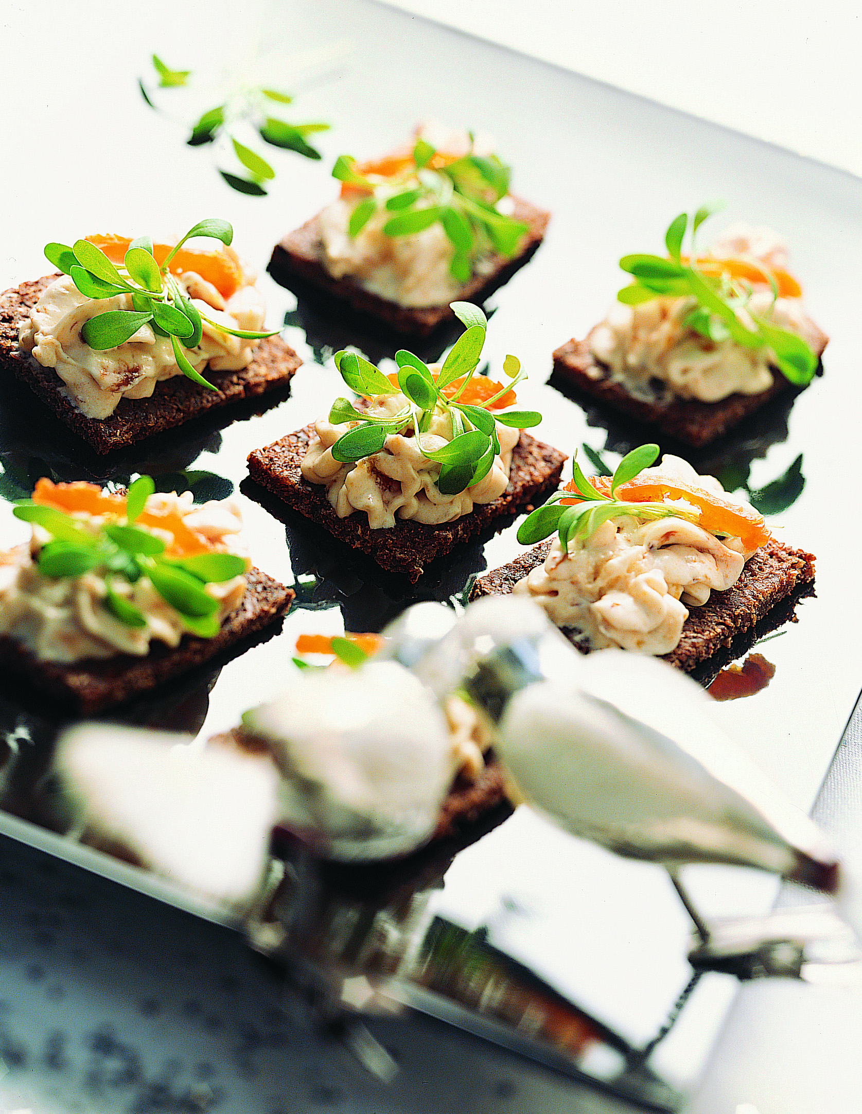 Dörrfrüchte-Käse-Mousse auf Pumpernickel