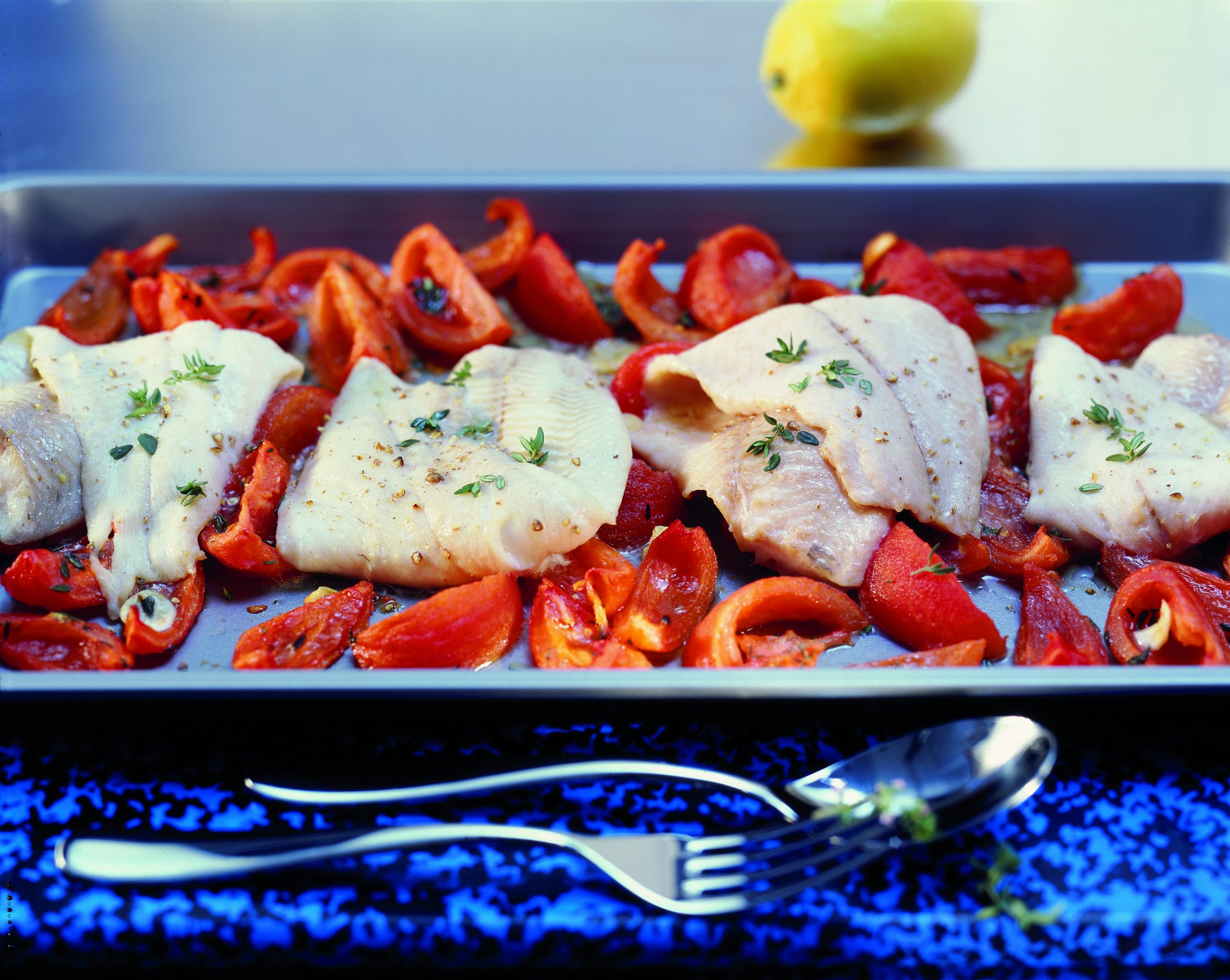 Filets de poisson sur lit de tomates fondantes
