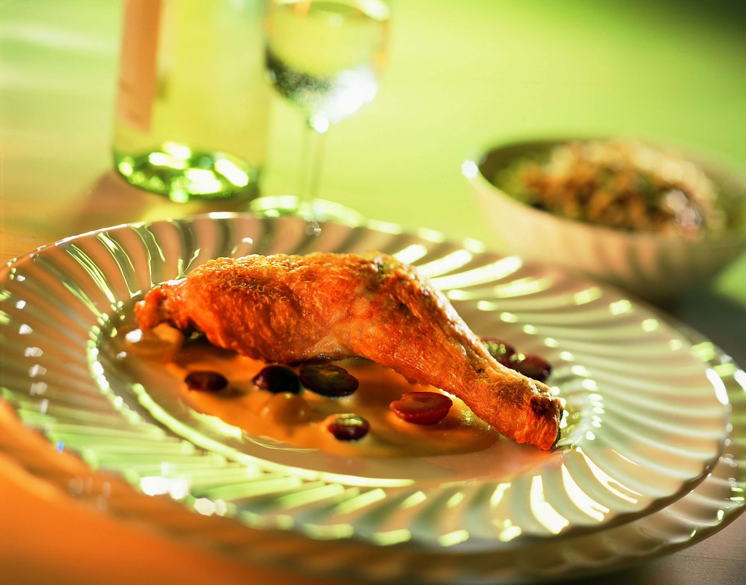 Gebratene Pouletschenkel an Gewürztraminer-Schaumcreme