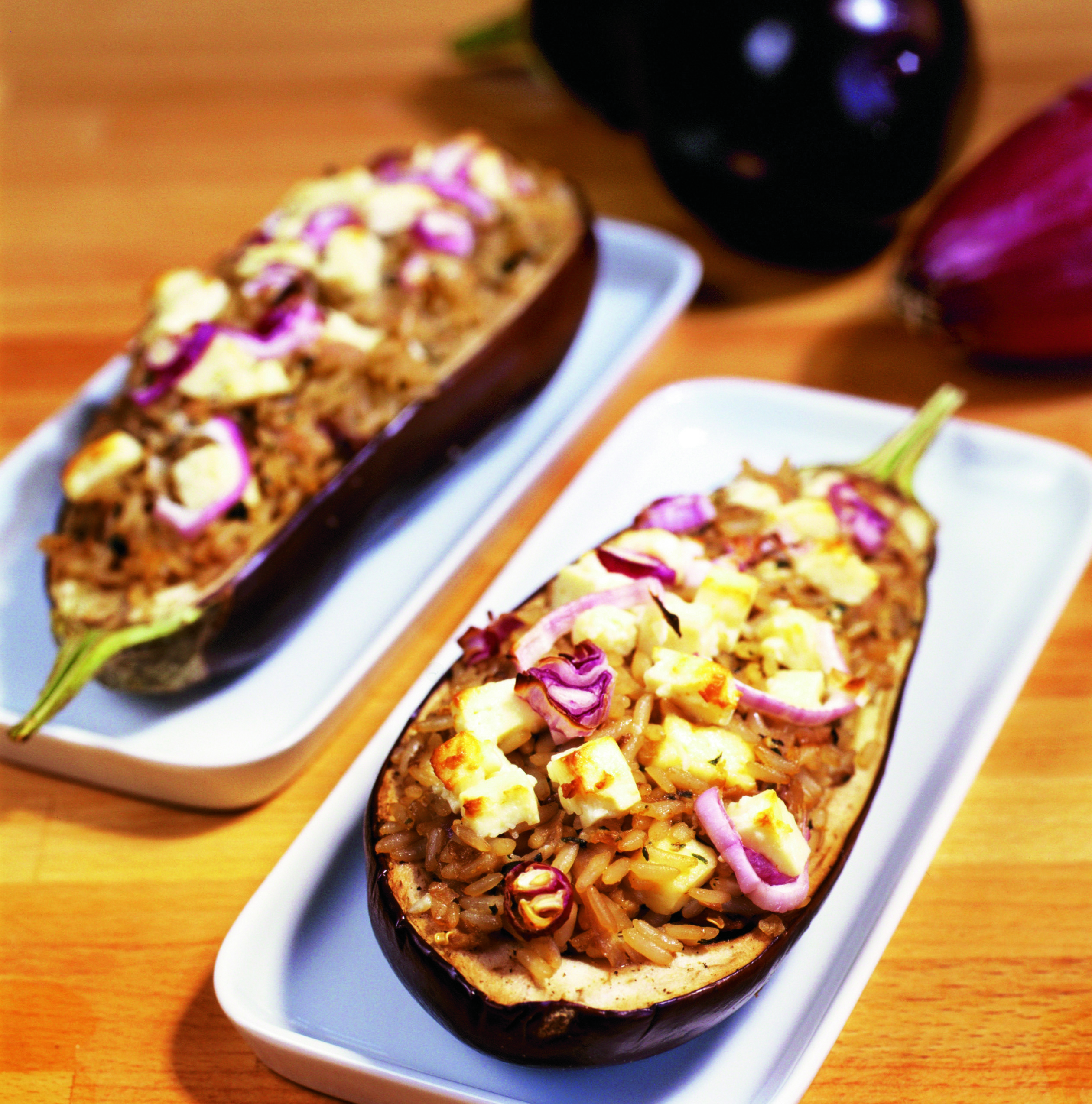 Aubergines farcies au riz et au fromage frais
