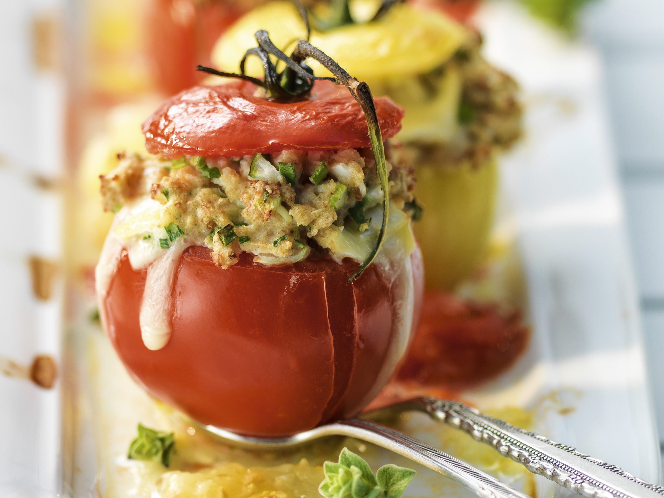 Gefüllte Tomaten mit Brot und Käse (Low Carb)