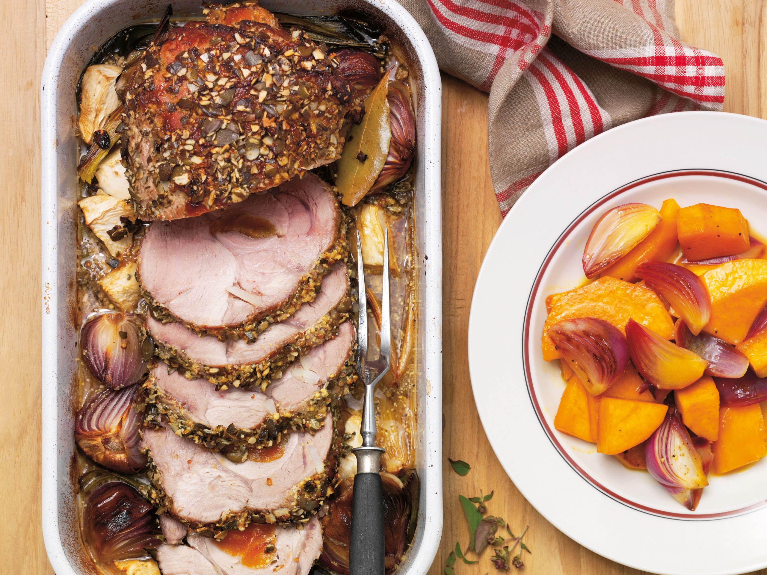 Gefüllter Schweinshals mit Kürbisgemüse