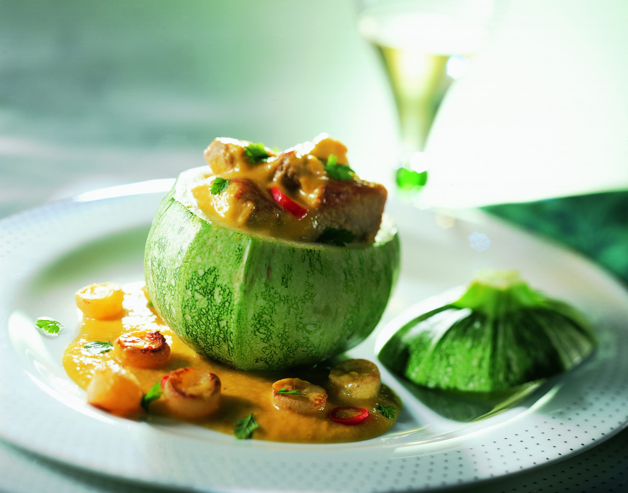 Ragoût de veau en courgette rondes