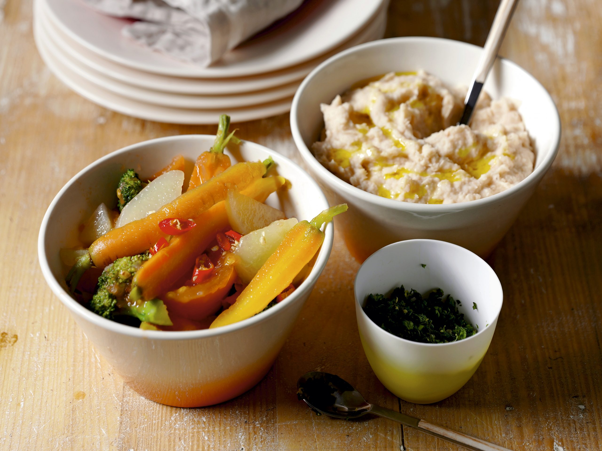 Gemüsechili mit Bohnenpüree
