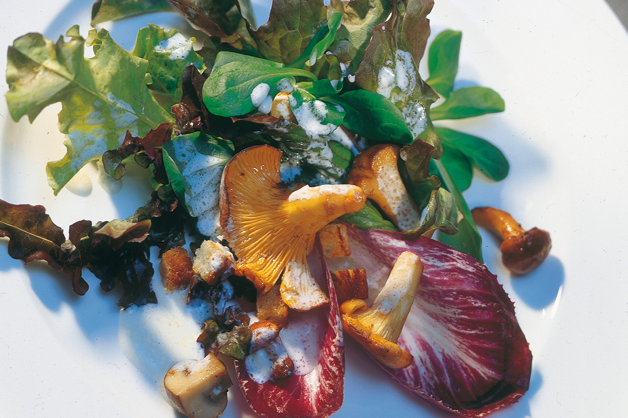 Herbstlicher Blattsalat mit Pilzen