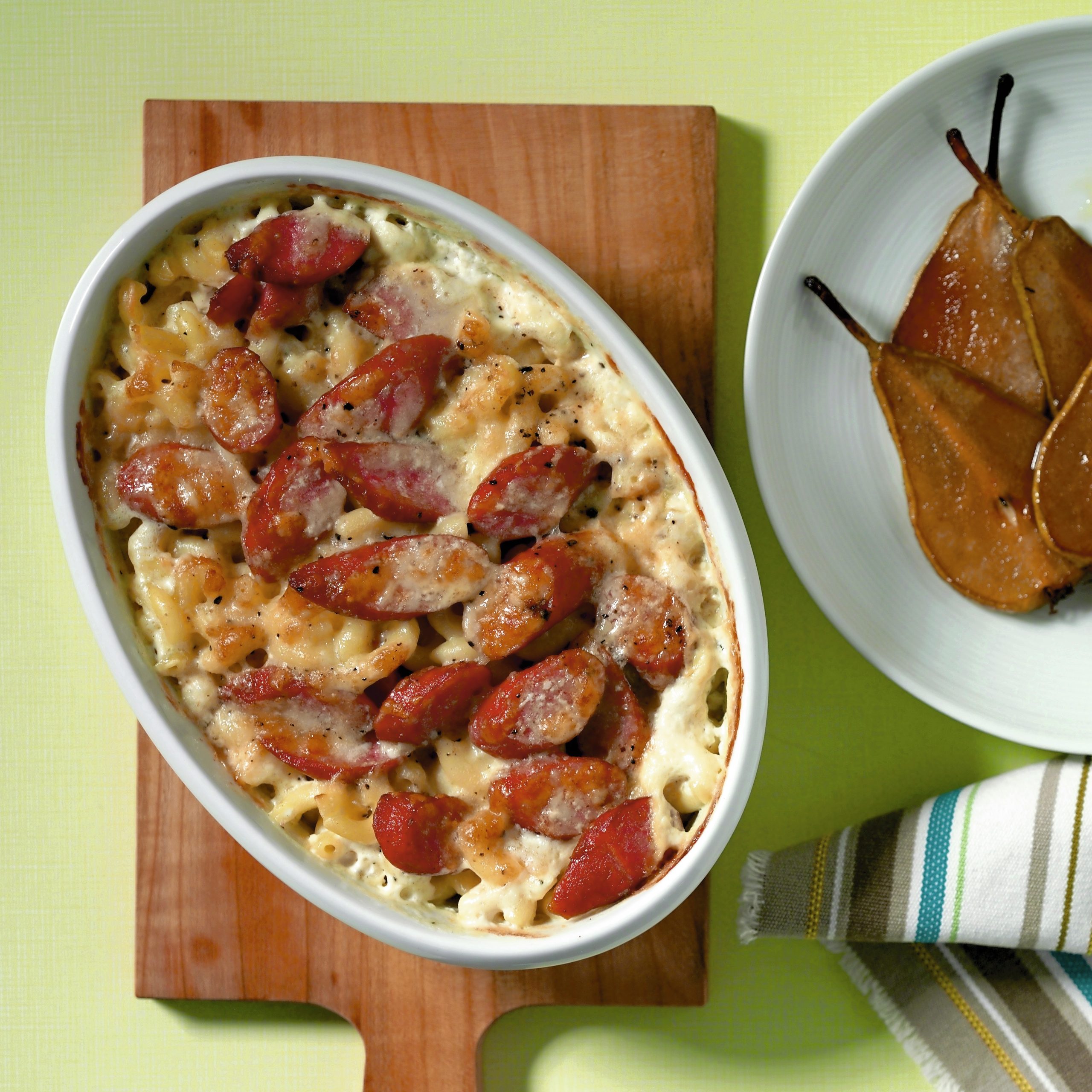 Gratin de cornettes aux poires rôties