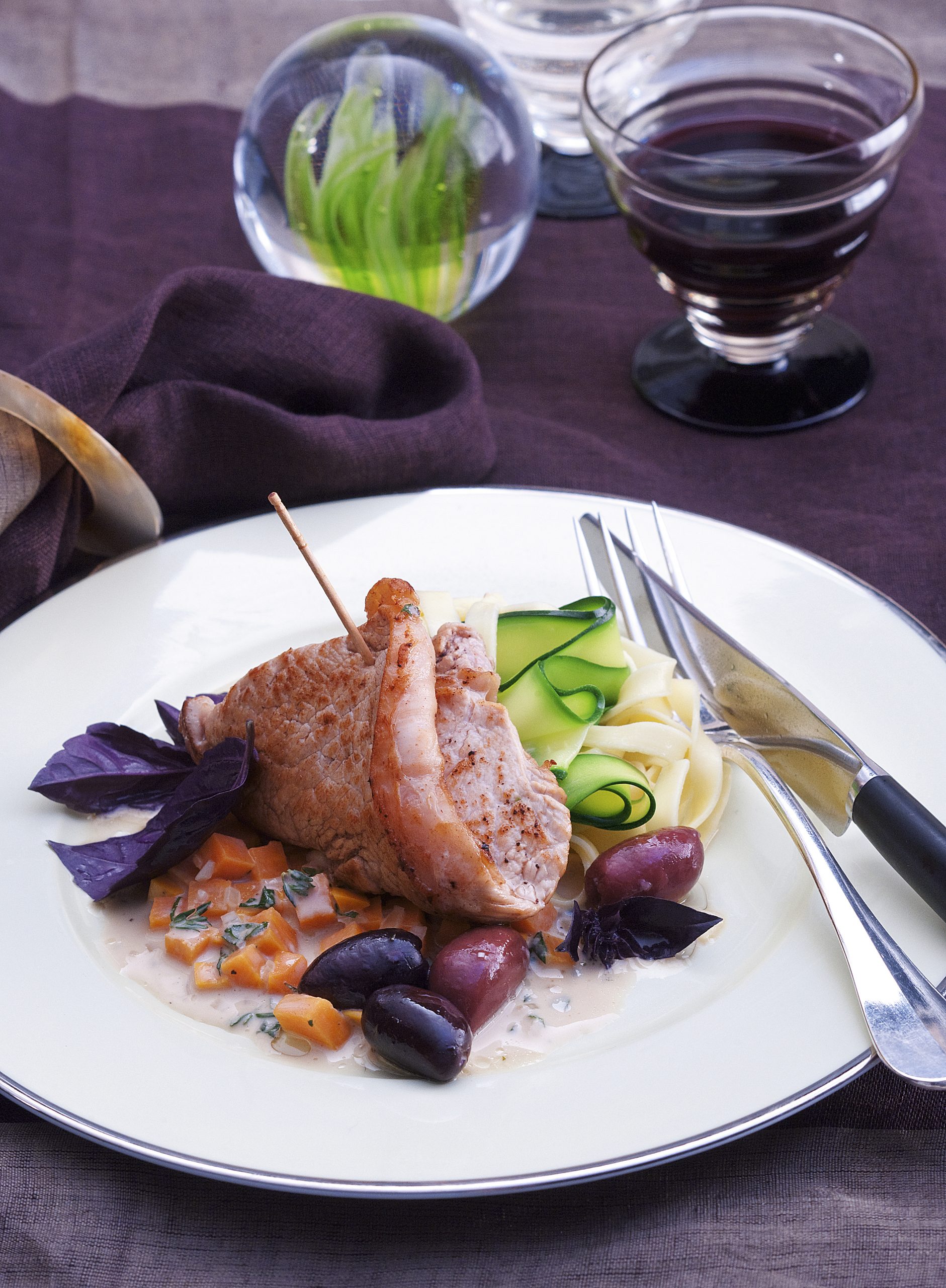 Escalopes de veau, sauce à la courge et aux herbes