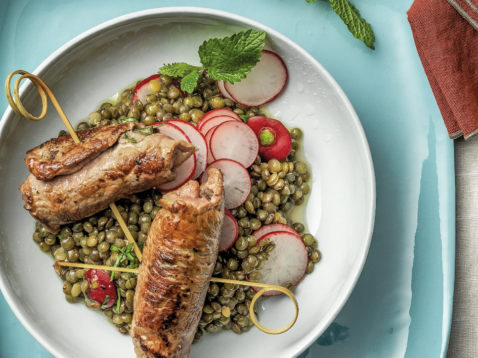 Paupiettes de veau au barbecue sur lit de lentilles
