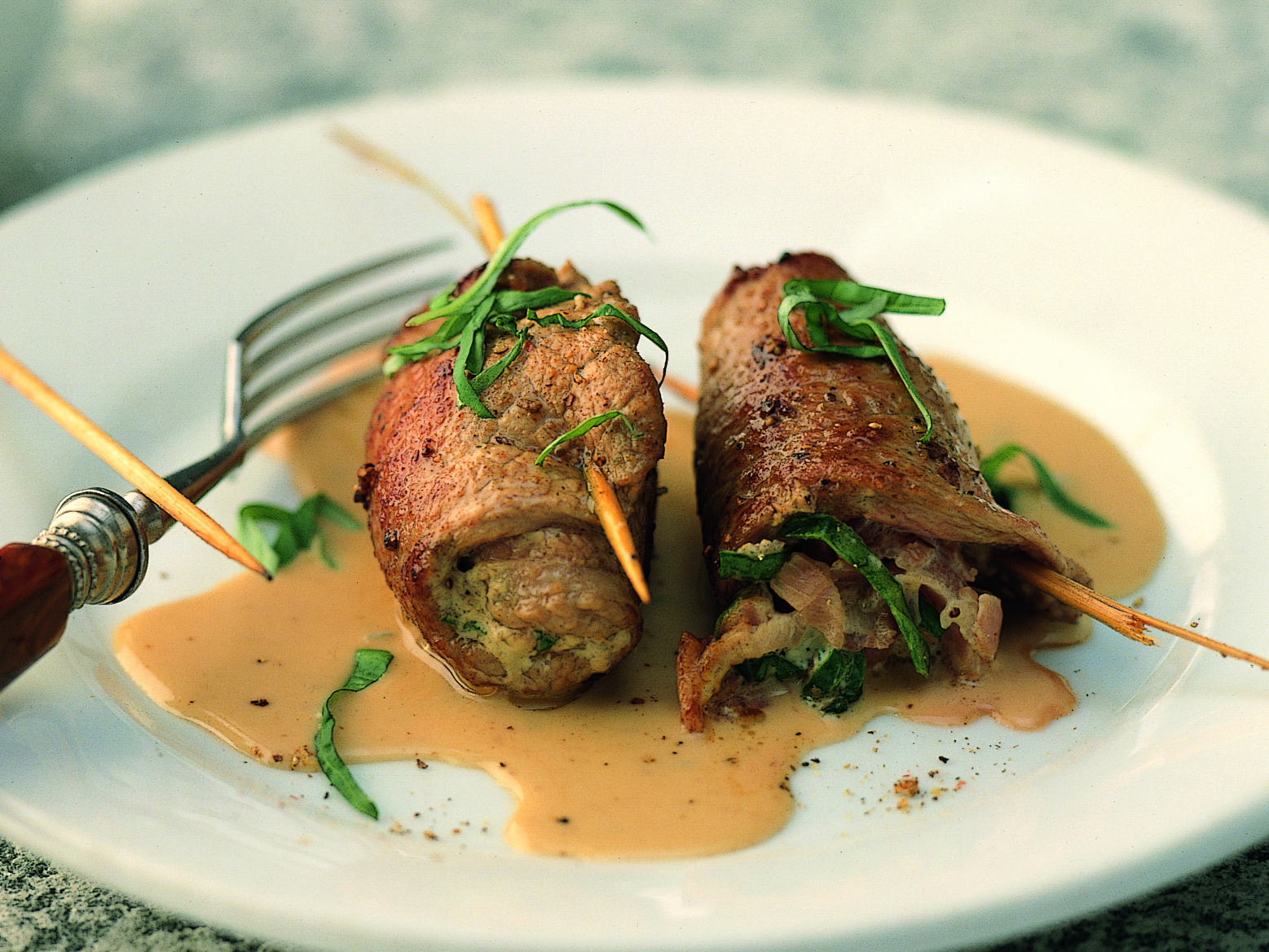 Kalbfleischvögel mit Blaukäsesauce