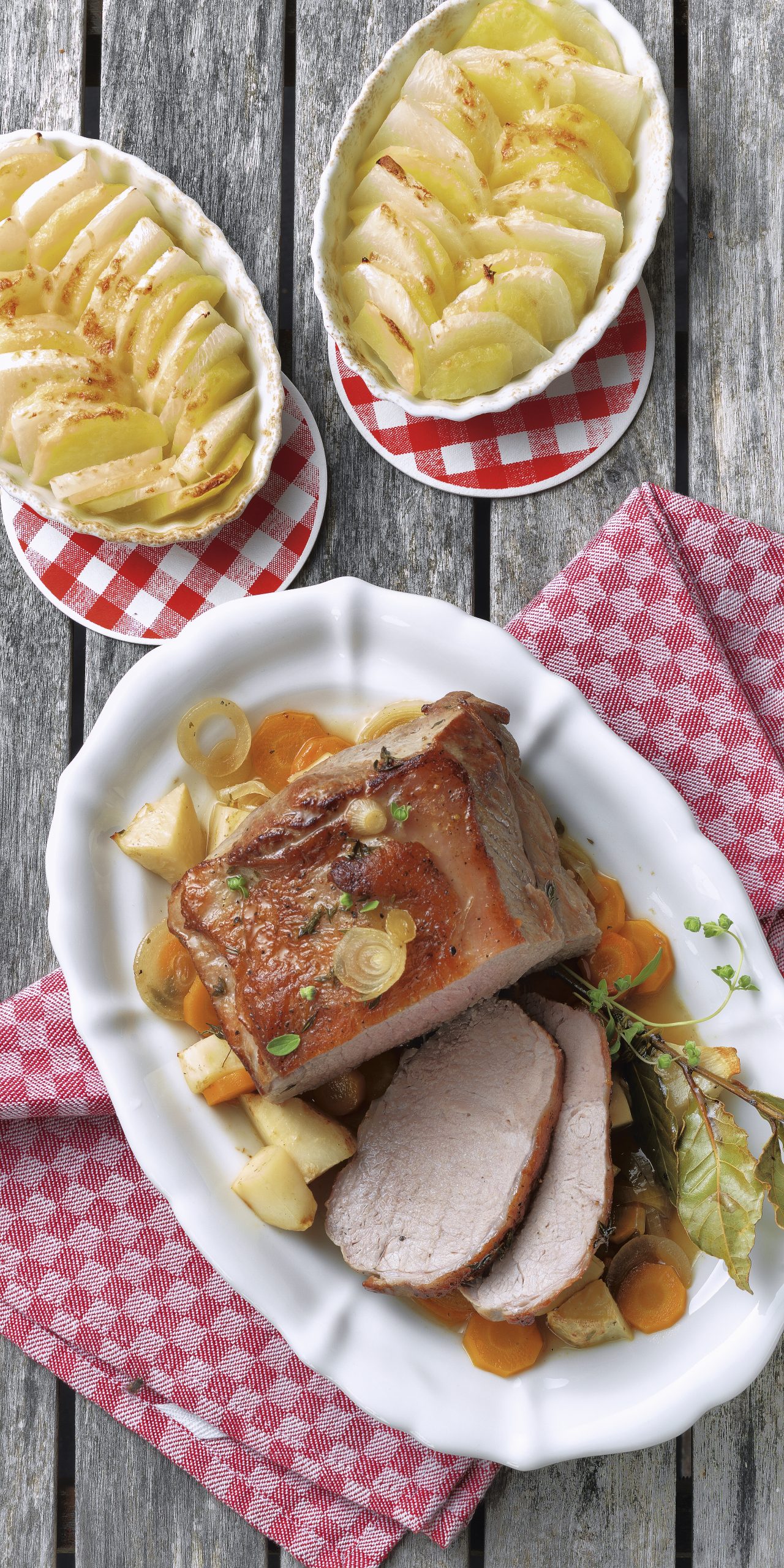 Kalbsbraten mit Kartoffel-Rüben-Gratin (Rôti de veau au