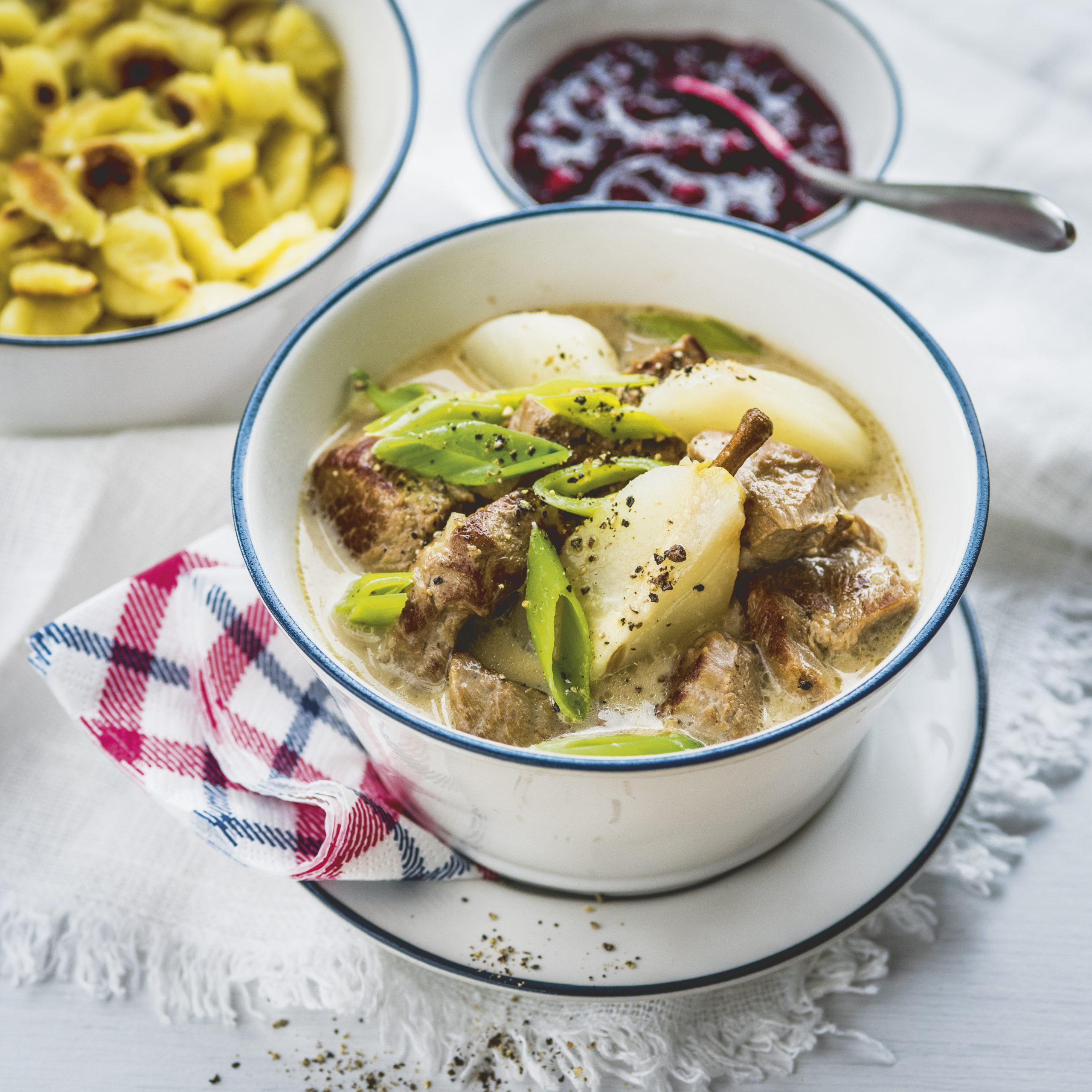 Kalbsragout mit Birnen und Lauch
