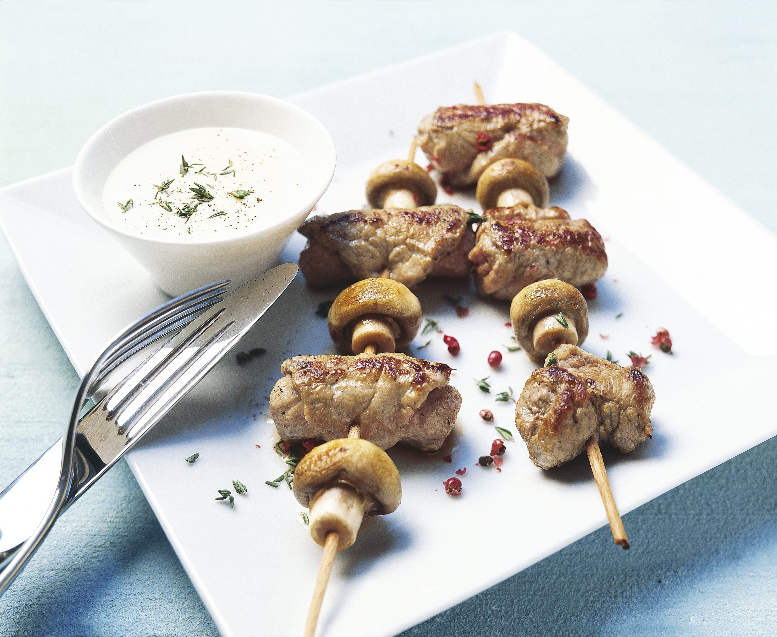 Kalbsröllchen-Champignon-Spiesse