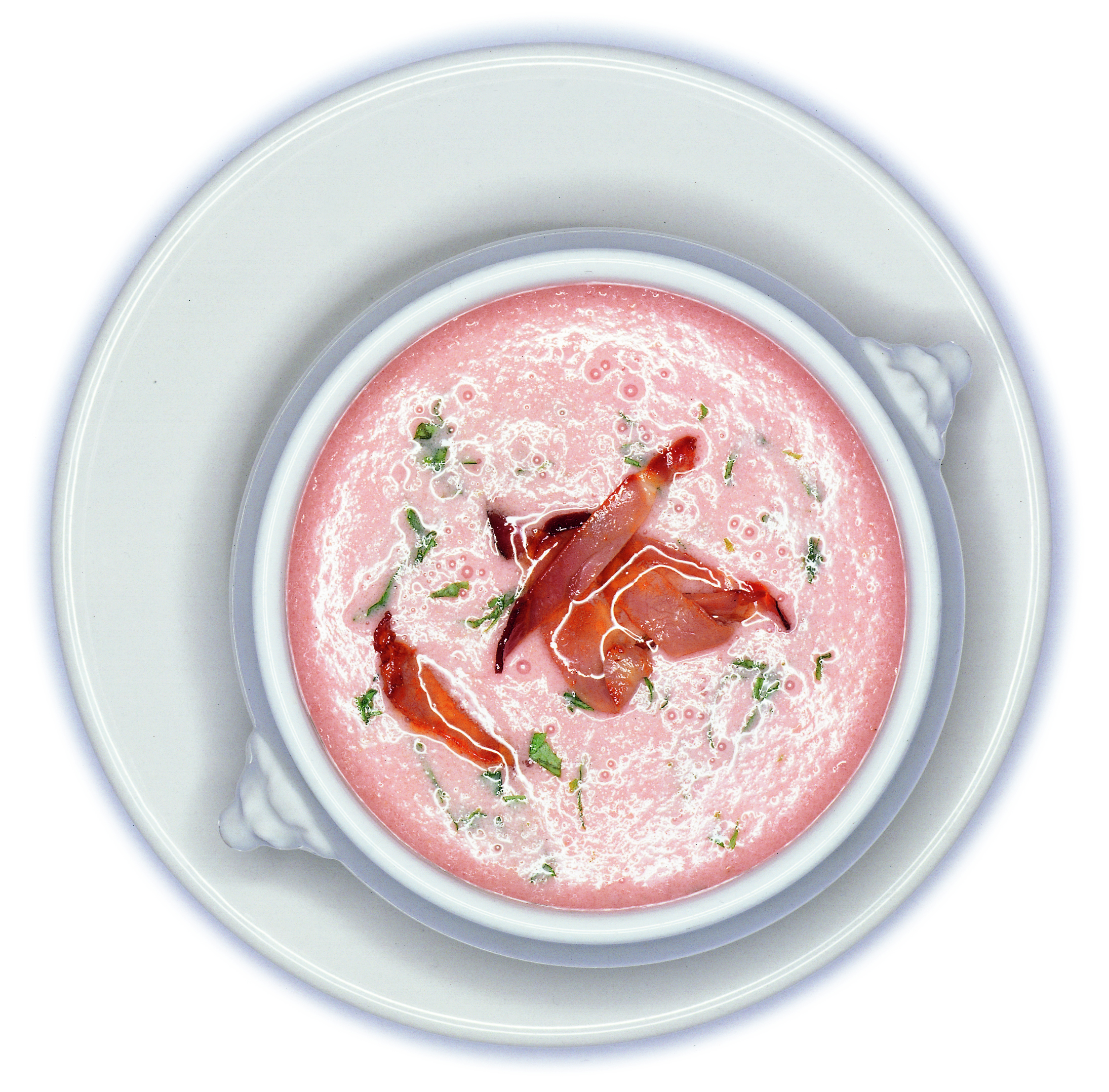 Kalte Tomaten-Melonen-Suppe mit Rohschinken