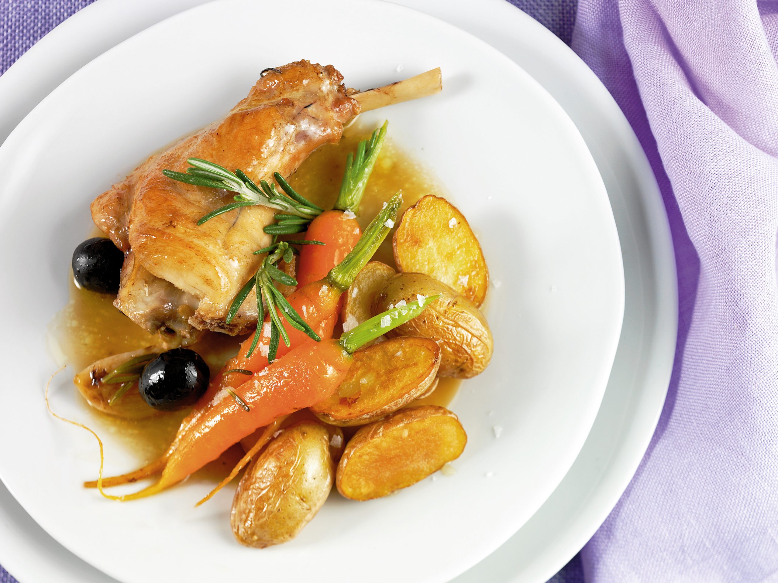 Lapin aux olives et aux pommes sautées