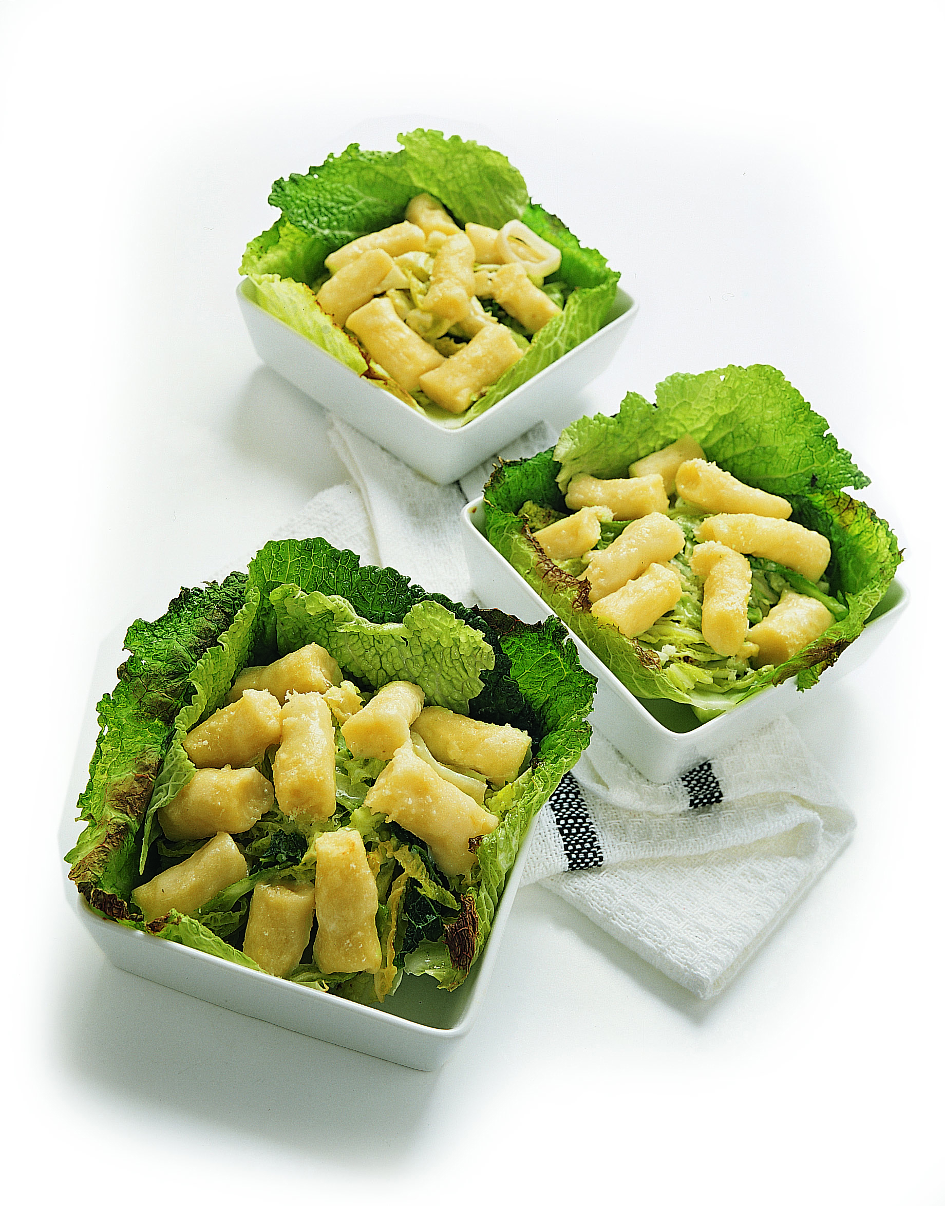 Gnocchis en nid de chou frisé