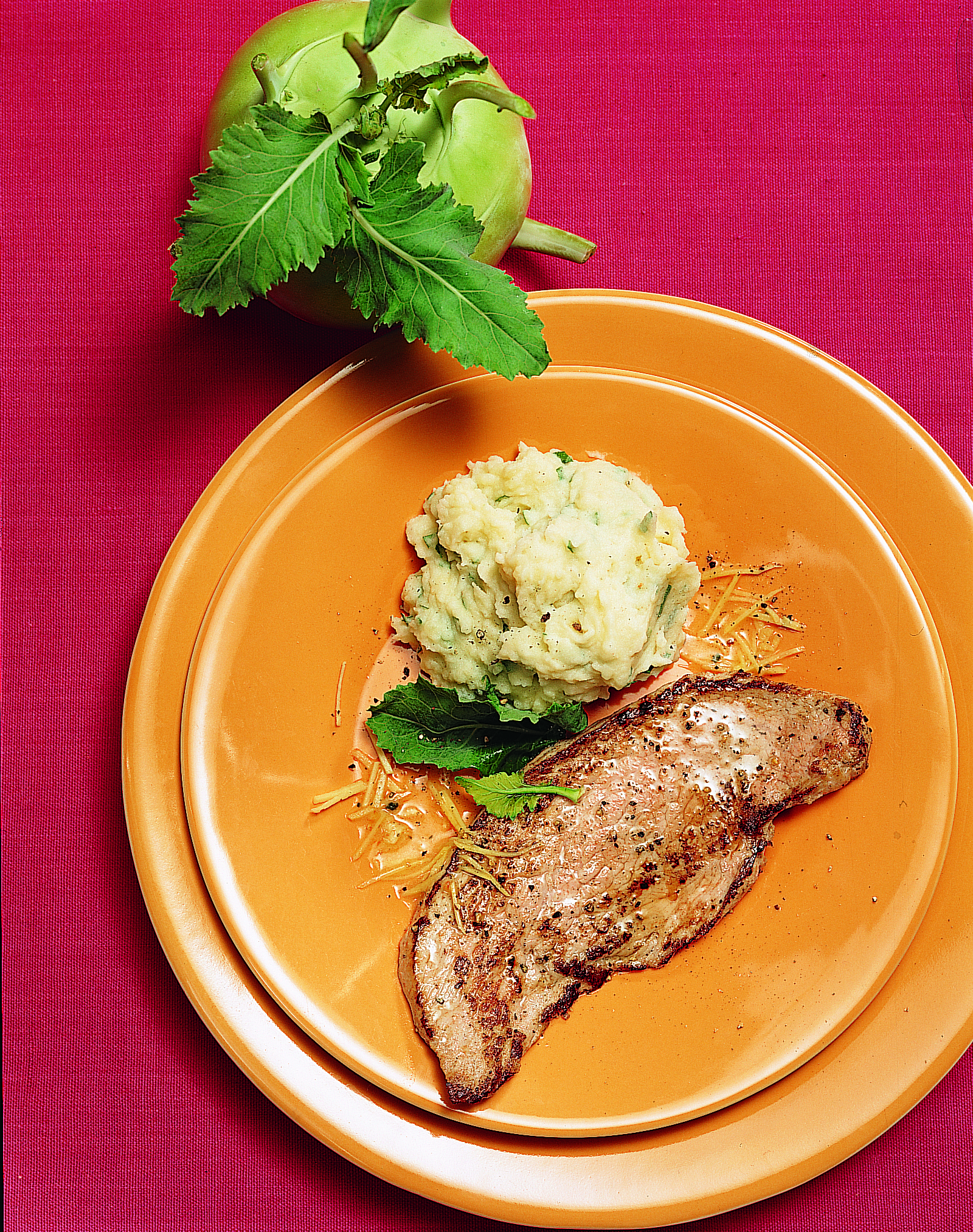 Kartoffel-Kohlrabi-Püree mit Kalbsschnitzel