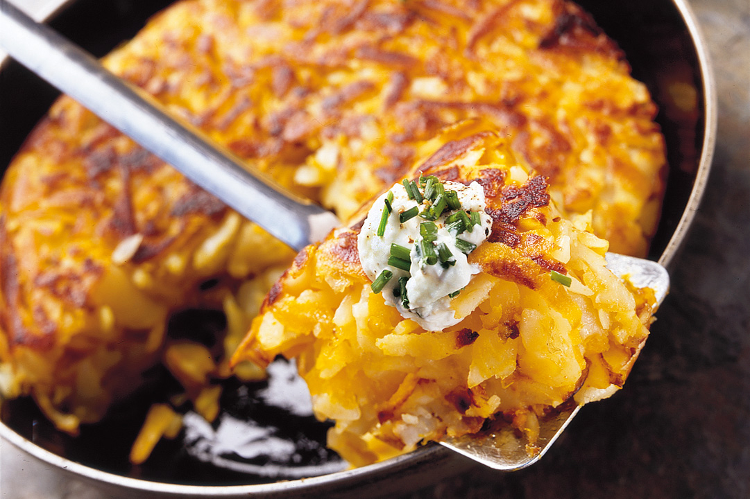 Kürbis-Kartoffelrösti mit Knoblauchquark