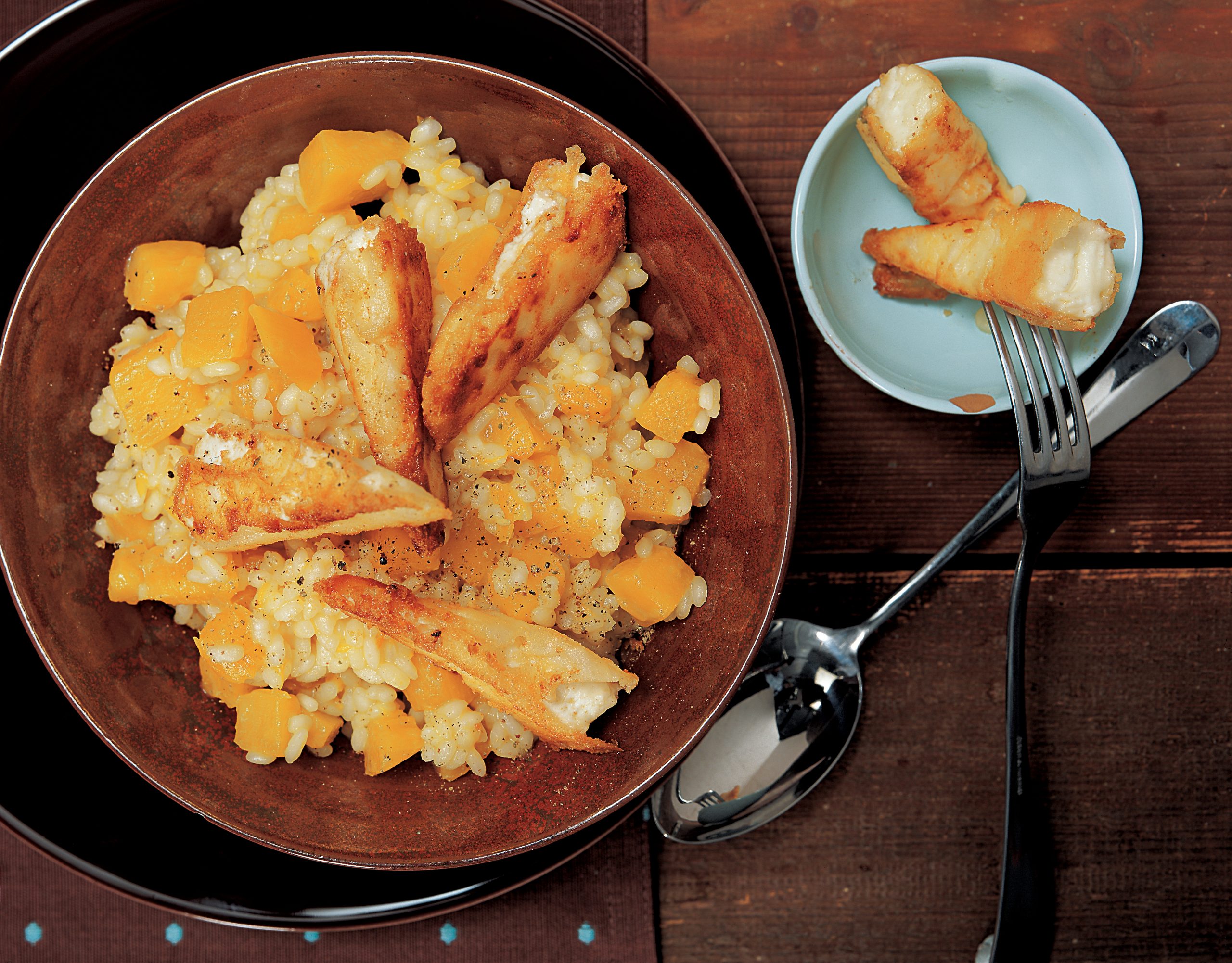 Risotto à la courge et au fromage frais grillé