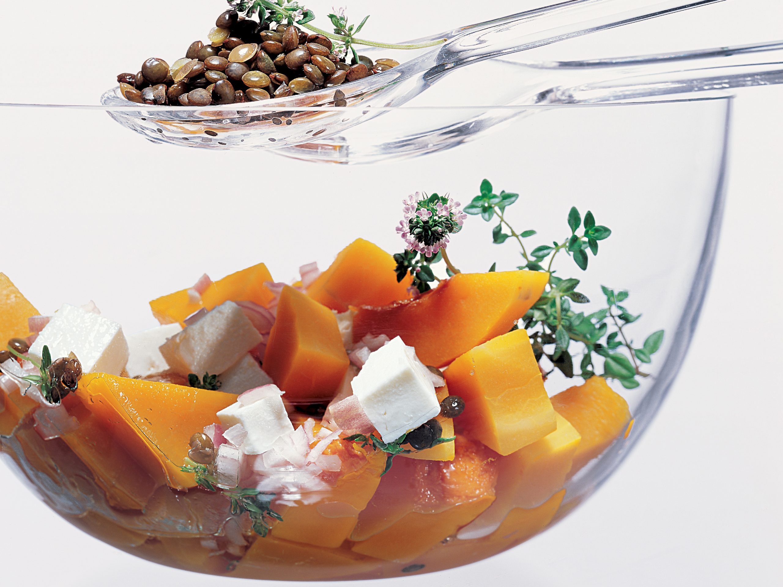 Salade de courge vinaigrette aux lentilles