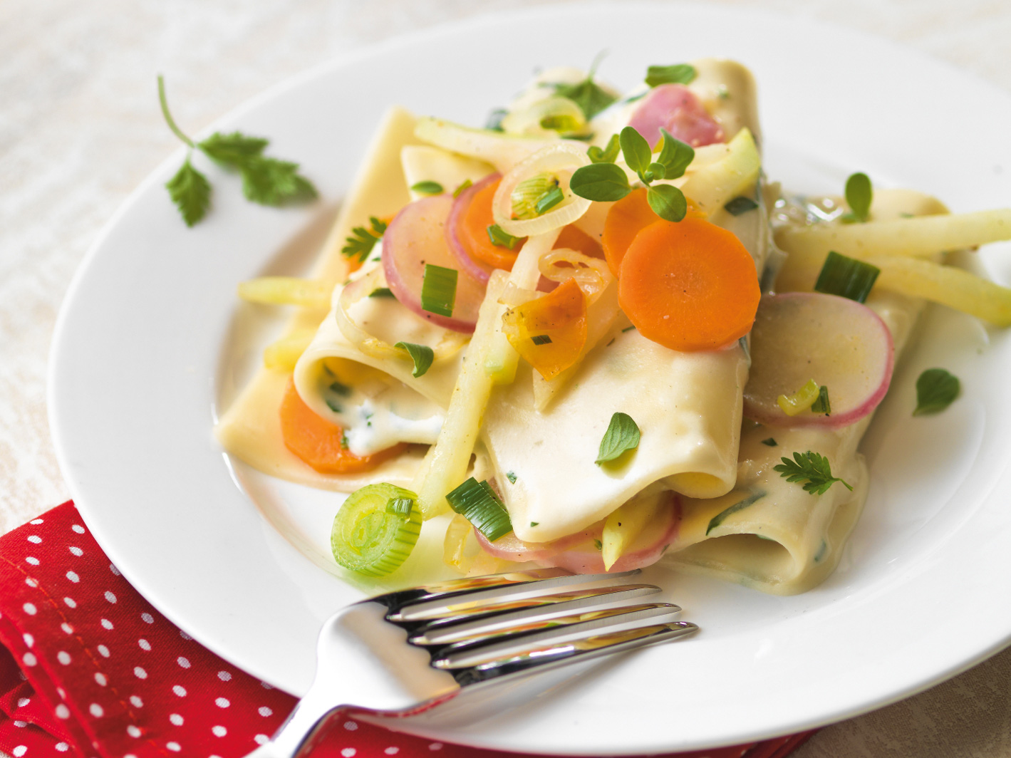Lasagneblätter mit Gemüse und Kräutersauce
