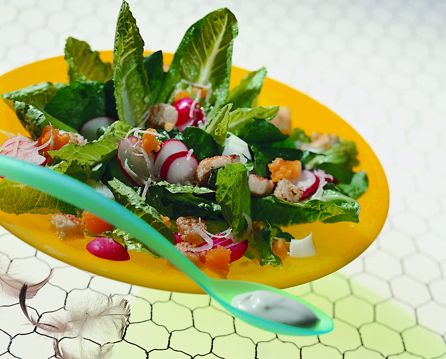 Lattich-Radieschensalat mit Caesar-Dressing