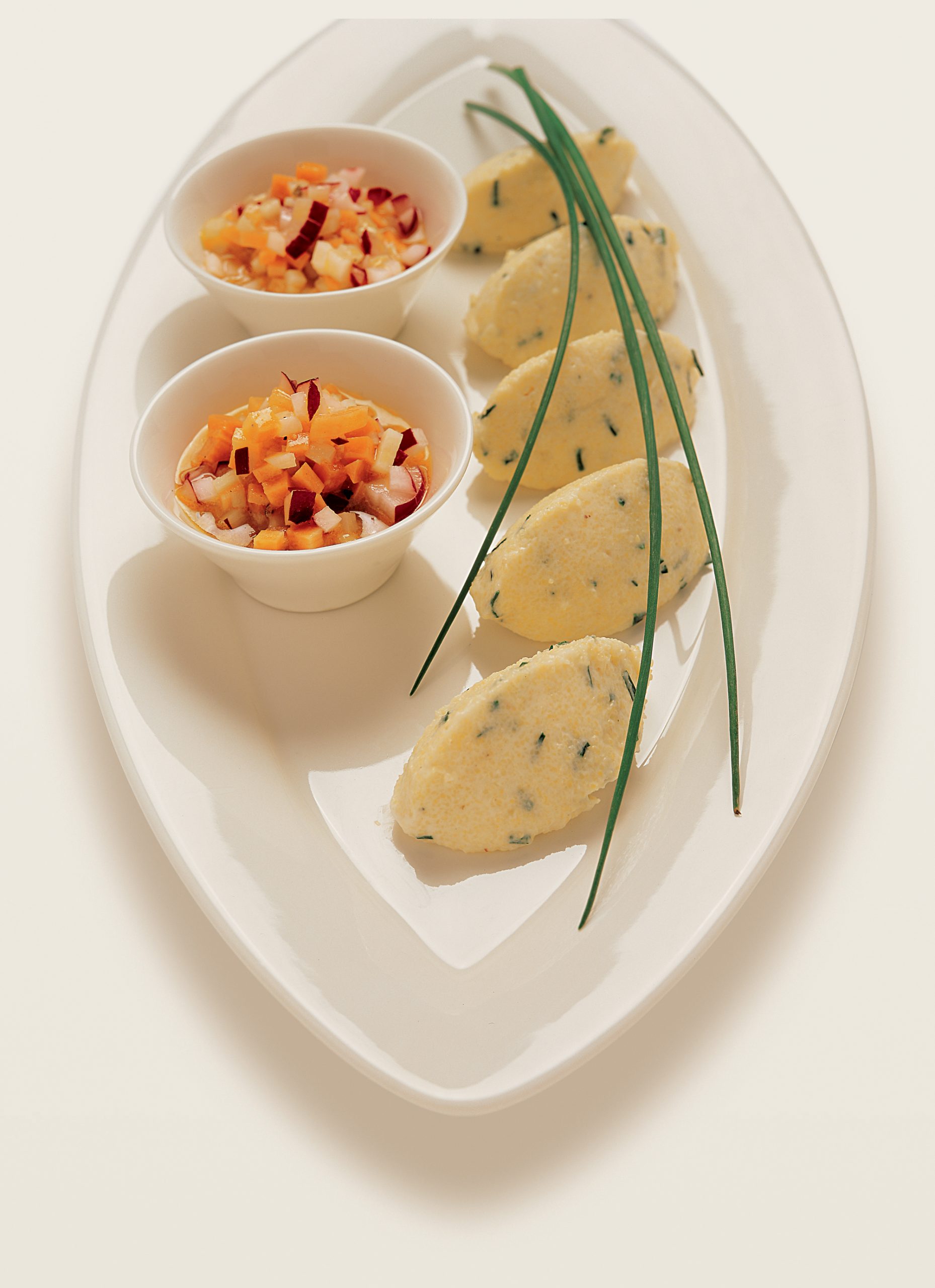 Mais-Mousse mit Gemüse-Vinaigrette