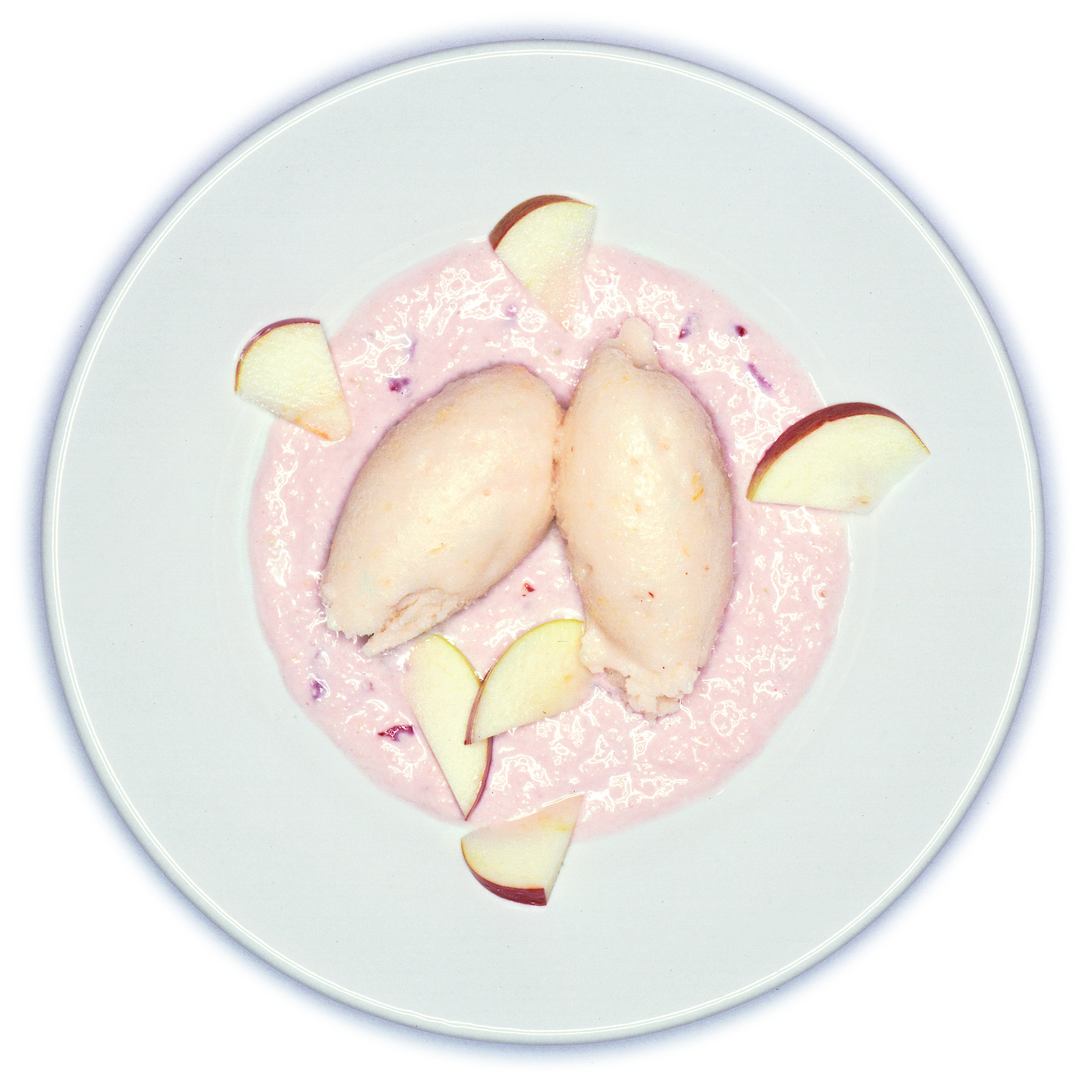 Mandelsorbet auf Apfelfrischkäse