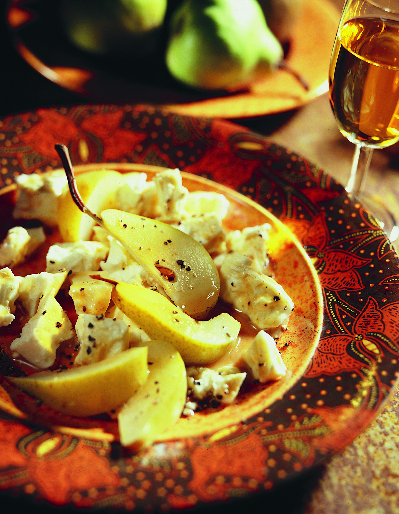 Marinade de fromage aux poires et croûtons