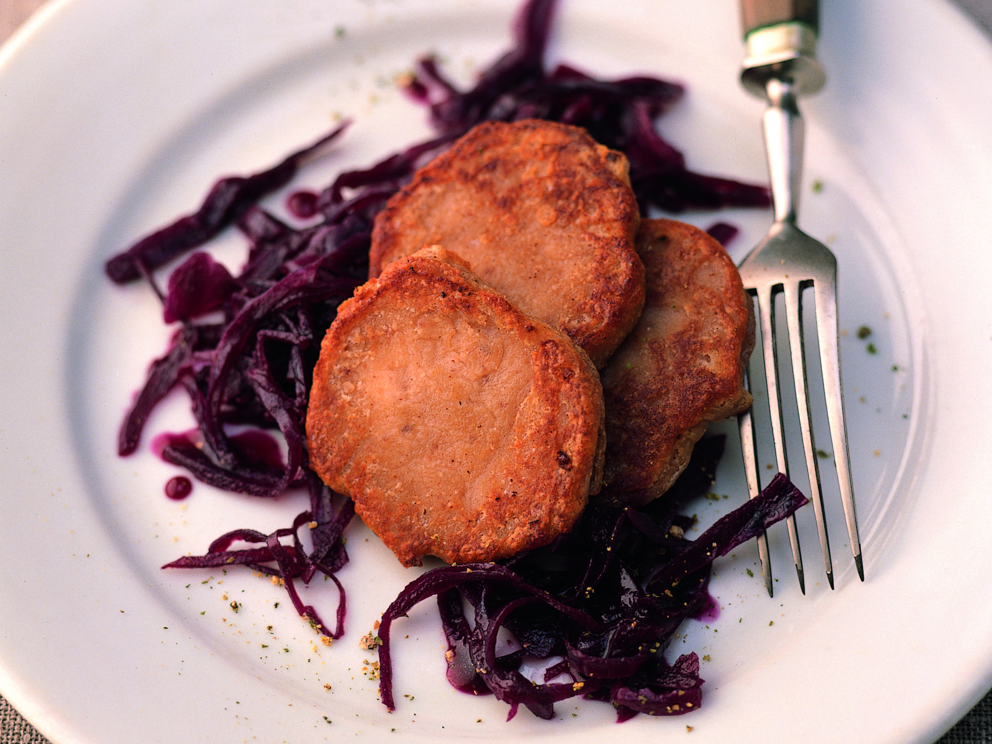 Marronitätschli mit caramelisiertem Rotkraut