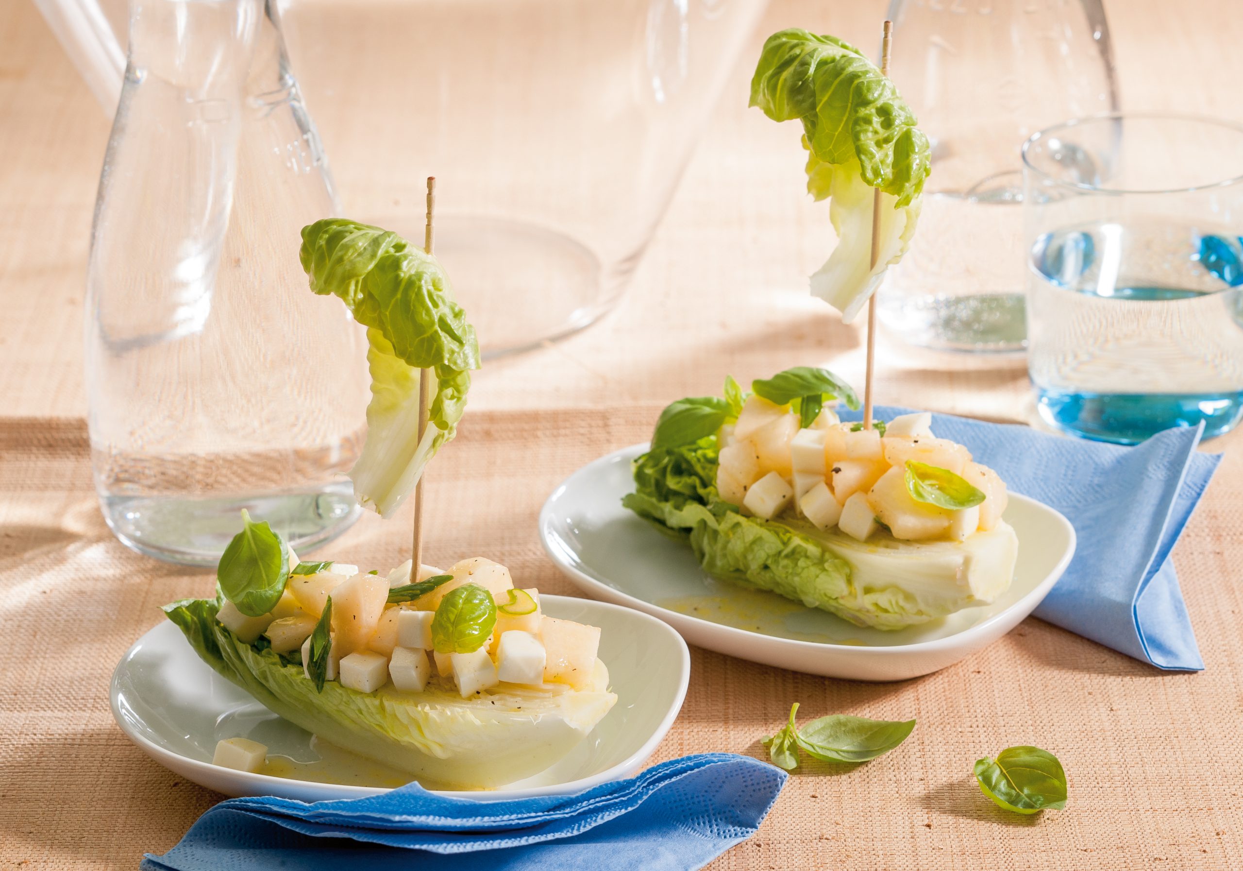 Mini-laitue et salade melon-mozzarella