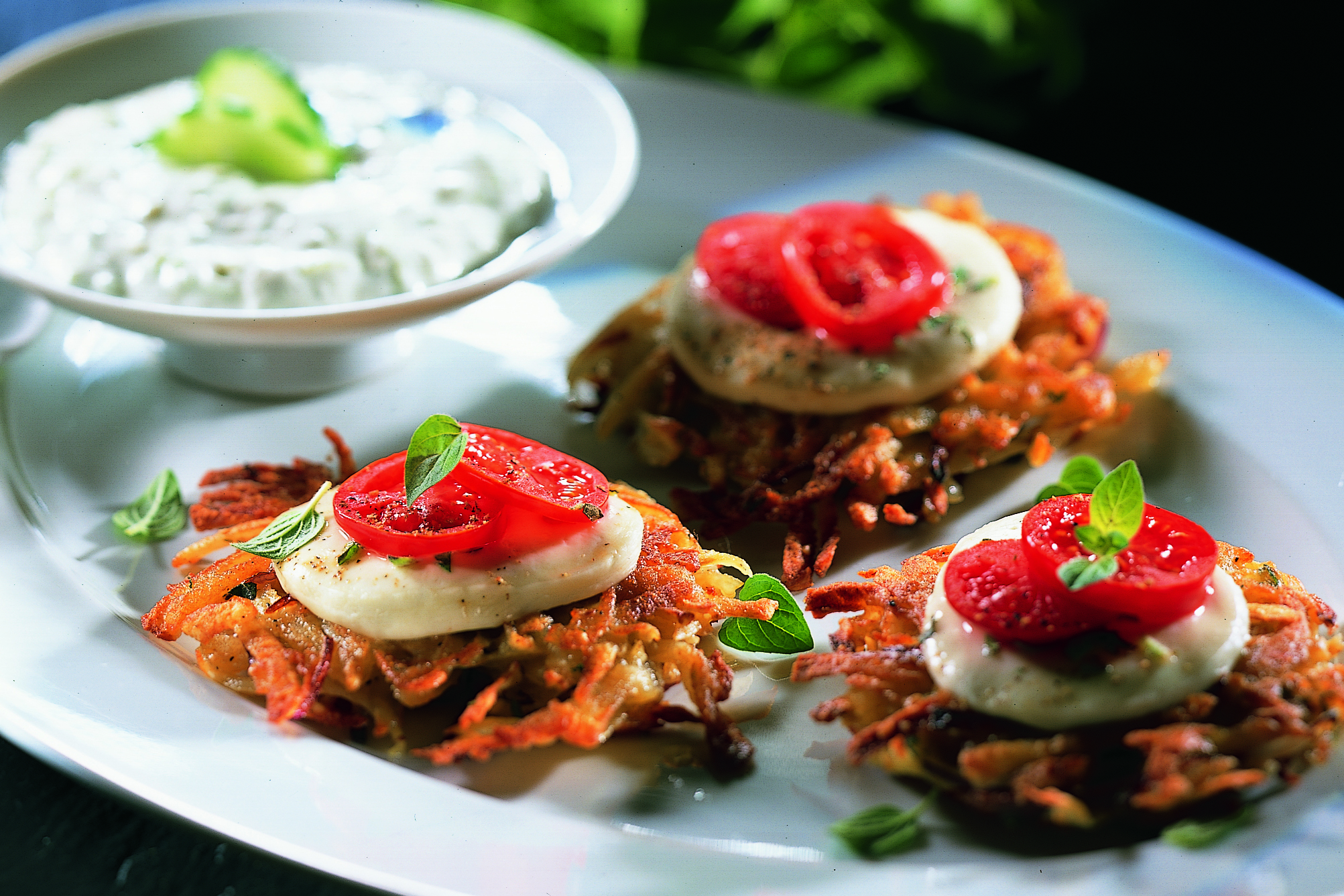 Galettes de pomme de terre à la mozzarella et séré à l'ail