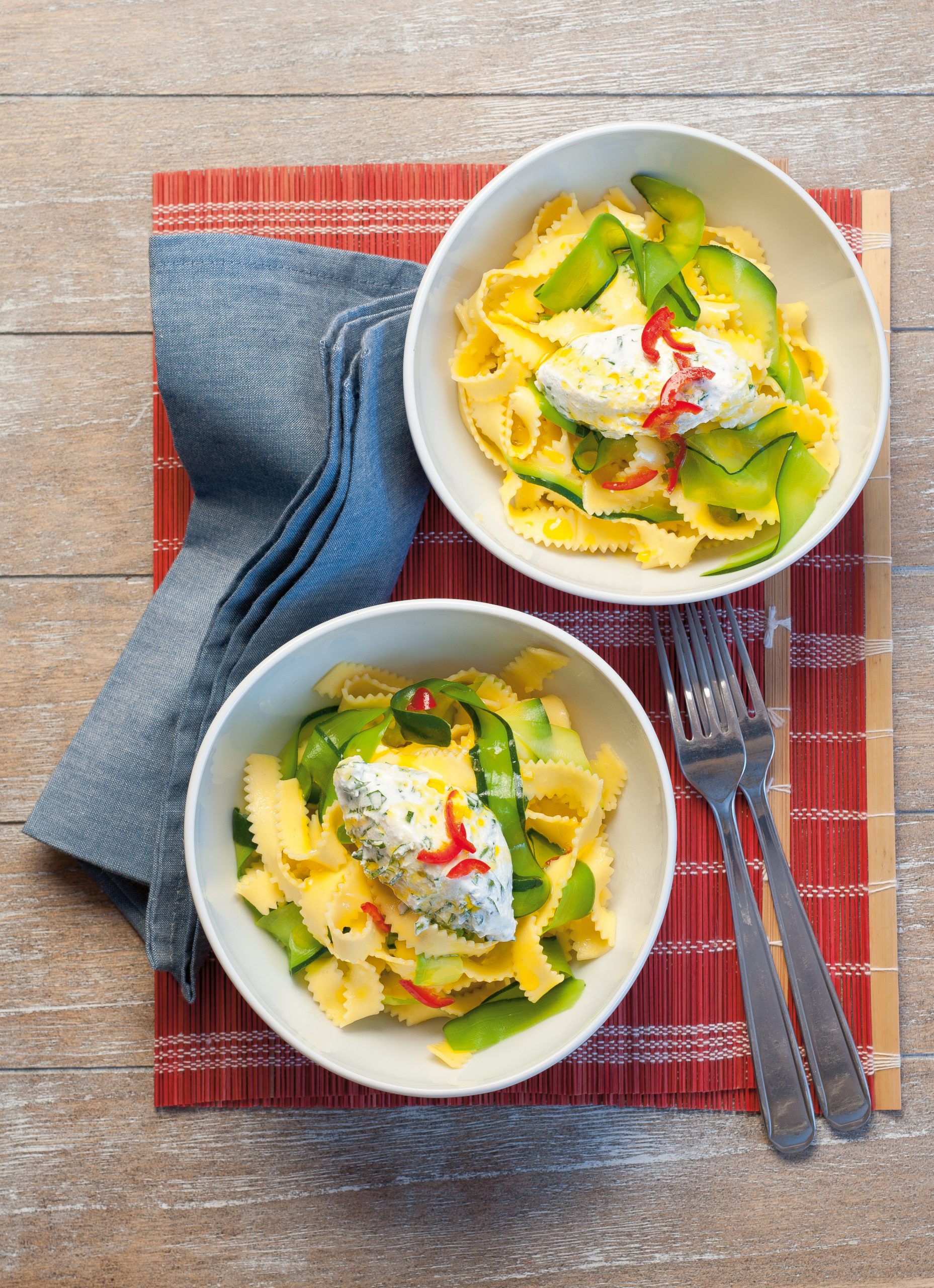 Nudeln mit Zucchetti und Frischkäsenocken