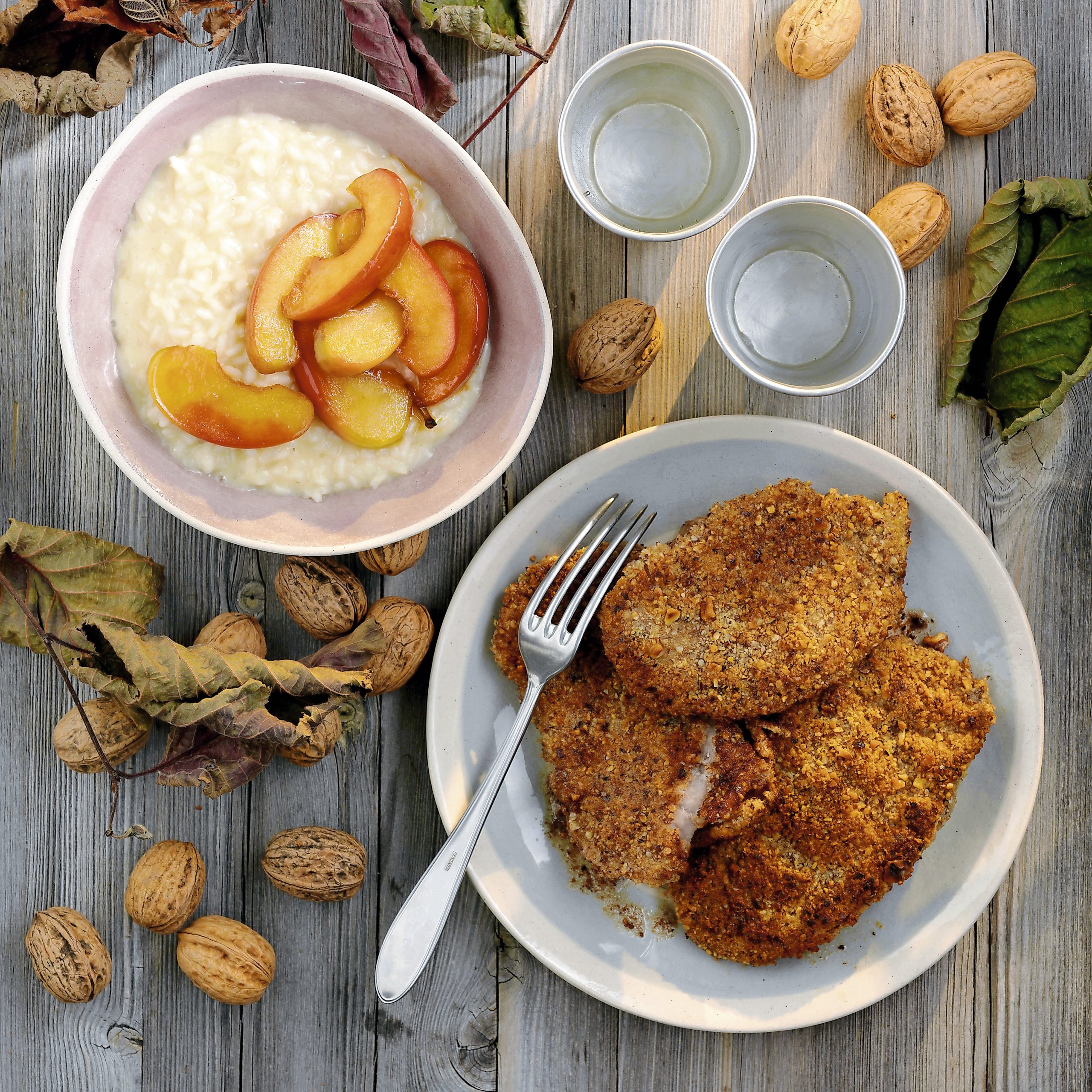 Escalopes aux noix et risotto aux pommes