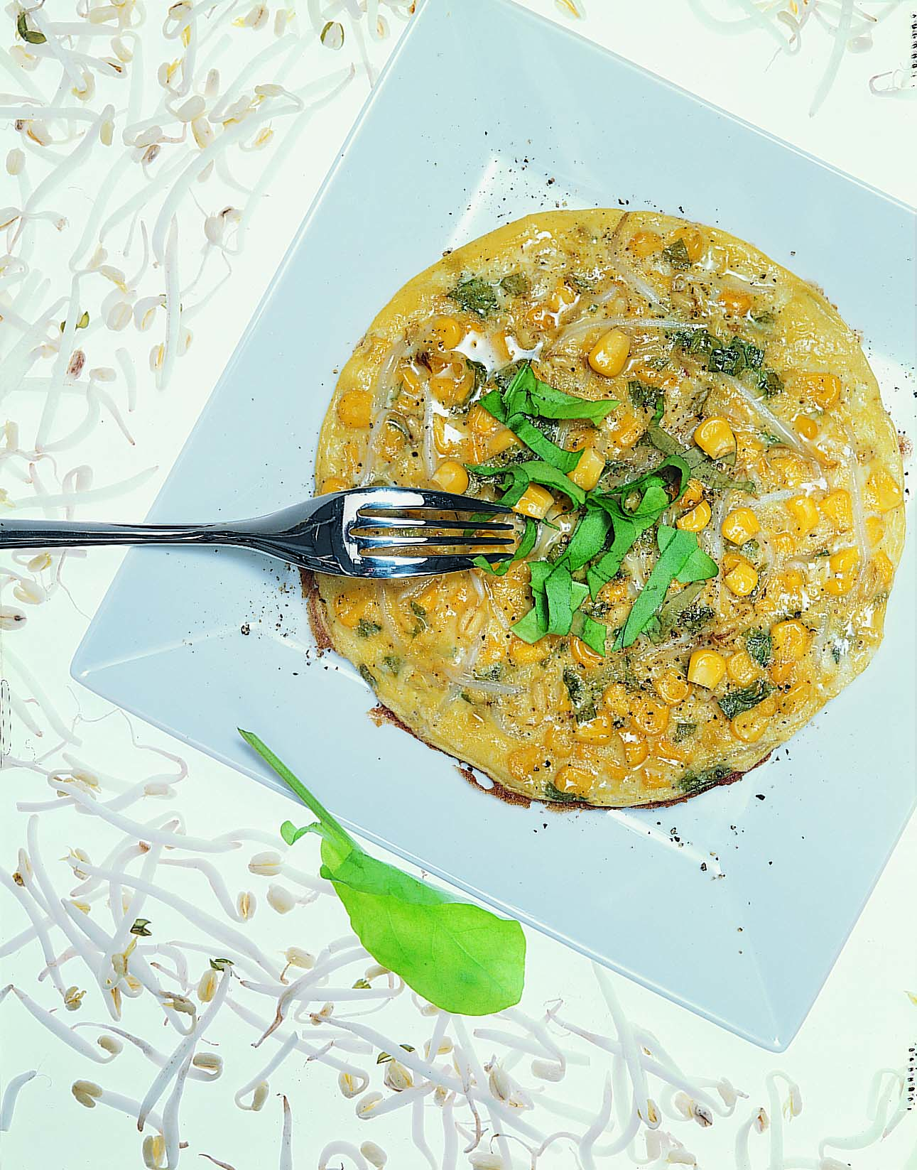 Omelette au maïs et aux pousses de soja