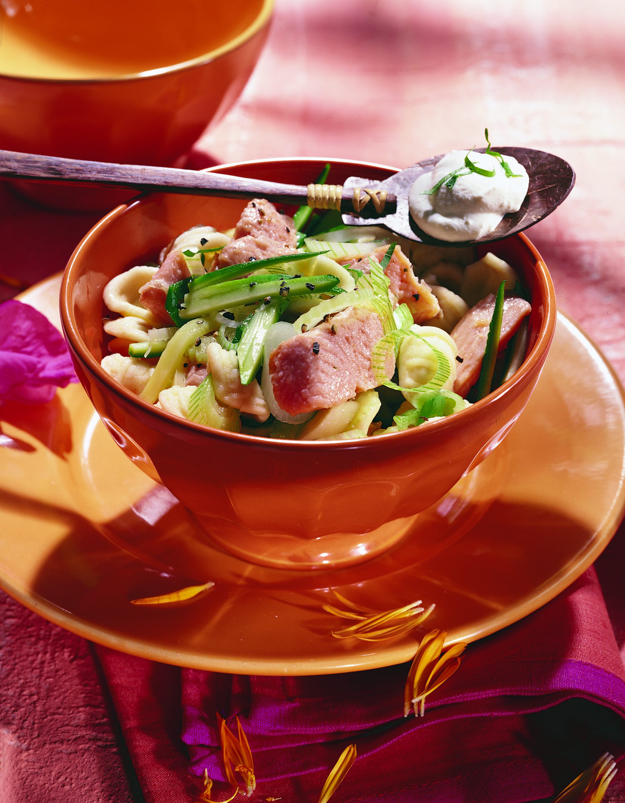 Salade de coquillettes aux legumes et à la truite saumonée
