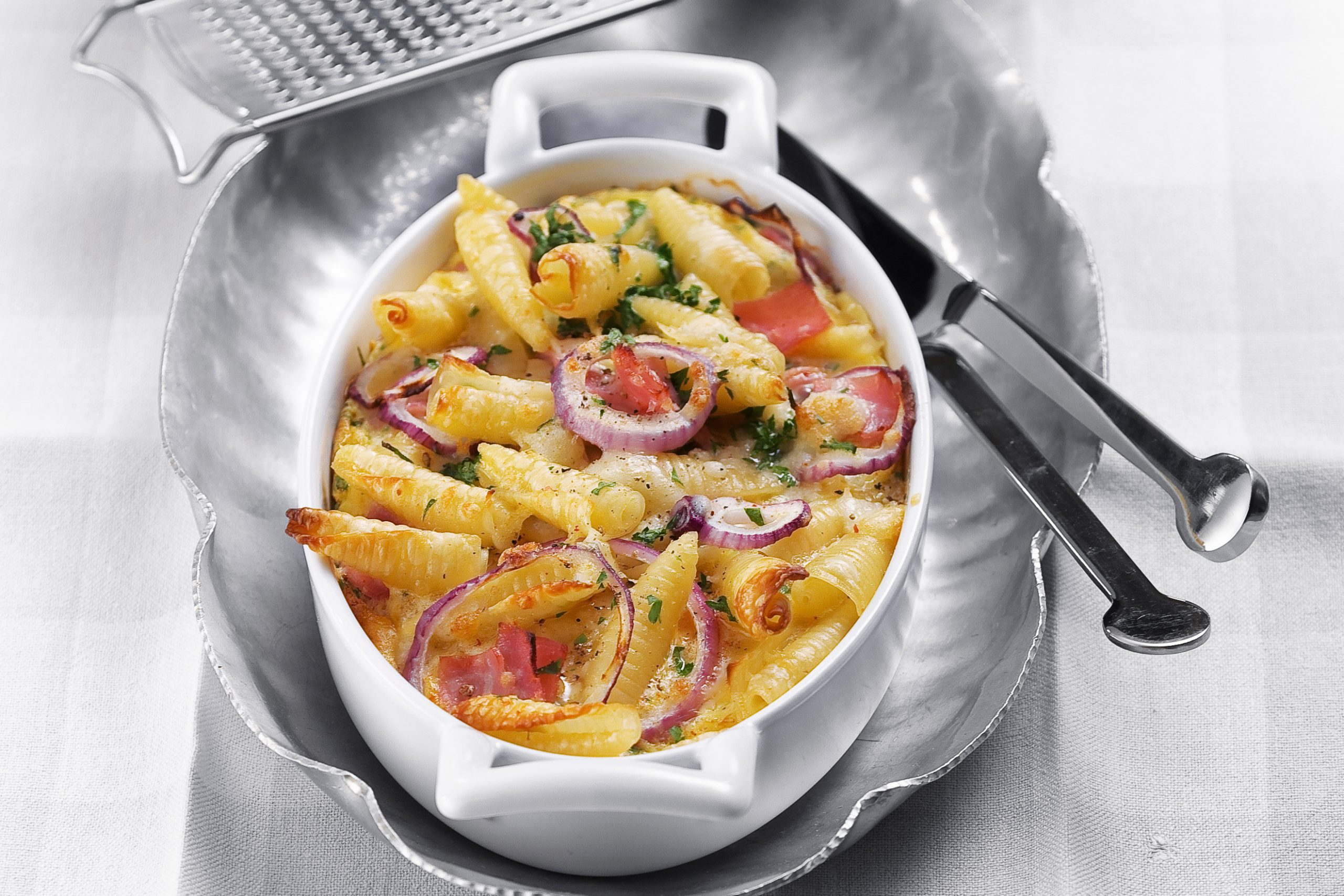 Pasta-Gratin mit Schinken