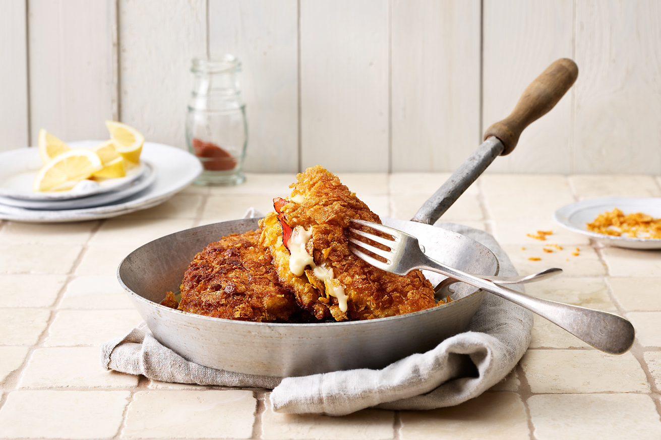 Poulet-Cordon-bleu mit Cornflakes-Panade