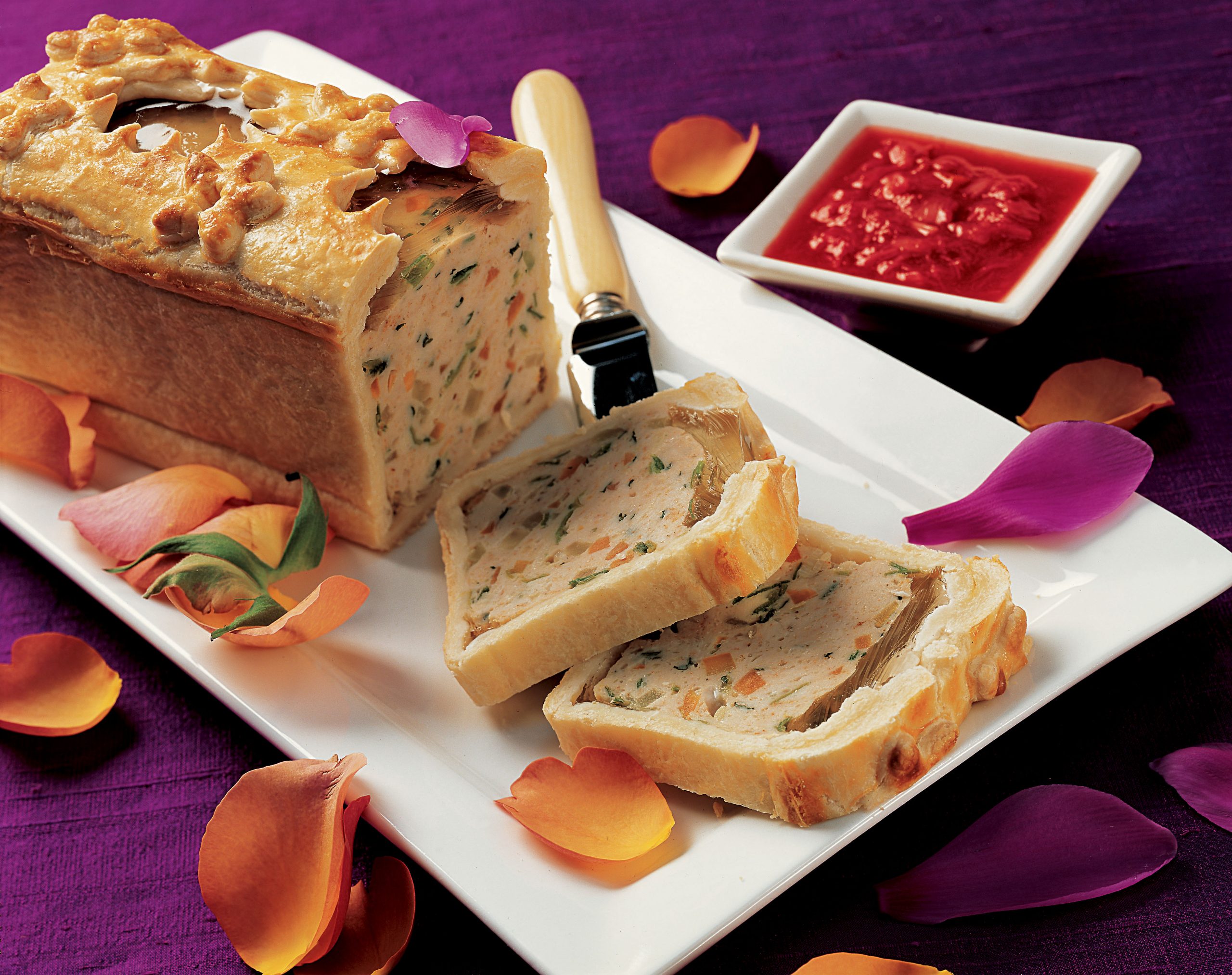 Poulet-Pastete mit Rhabarber-Coulis