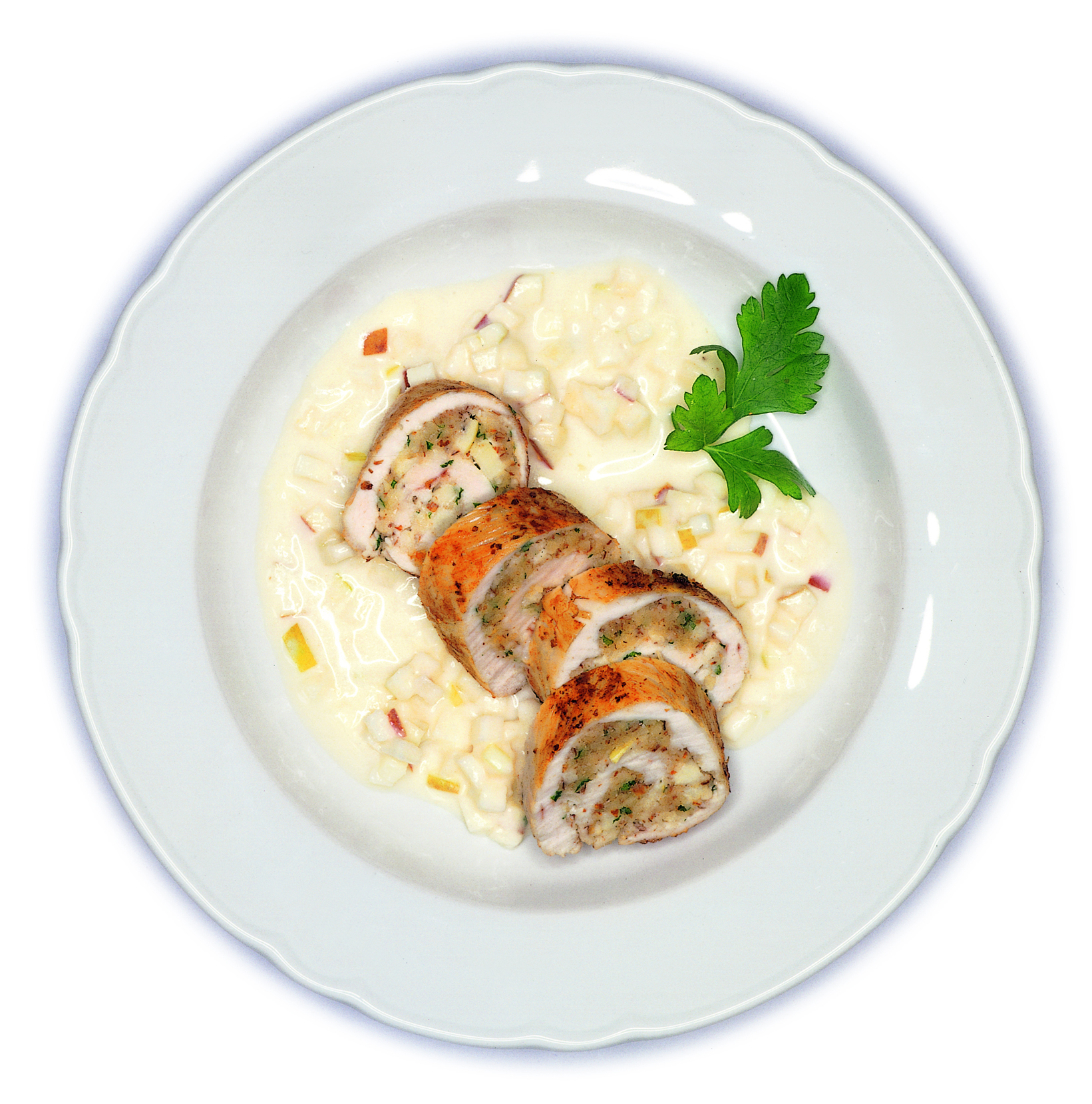Pouletbrüstchen mit Apfel-Mandel-Füllung an Cidre-Sauce