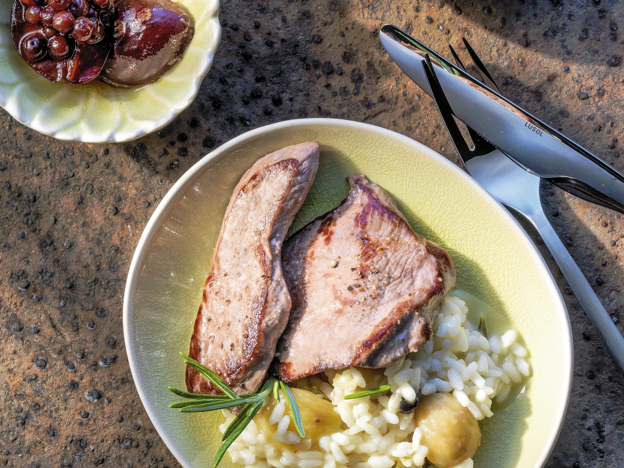 Escalopes de chevreuil et risotto aux marrons