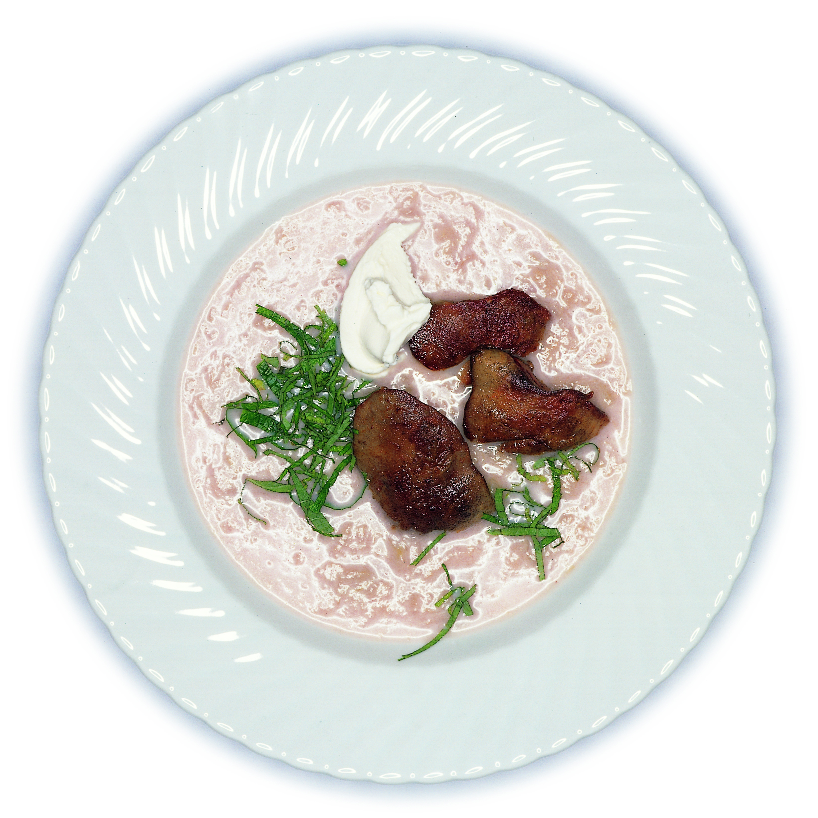 Soupe à la rhubarbe et foie de volaille