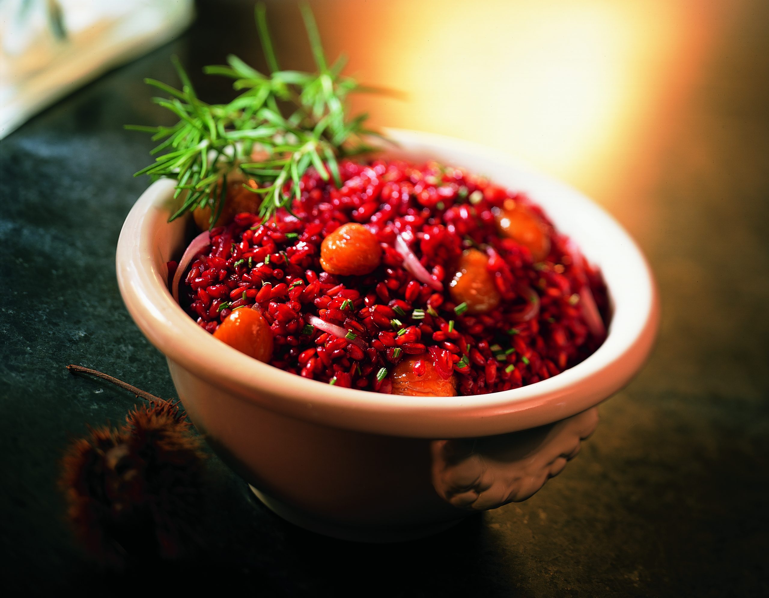 Risotto d'épeautre au romarin et aux marrons glacés
