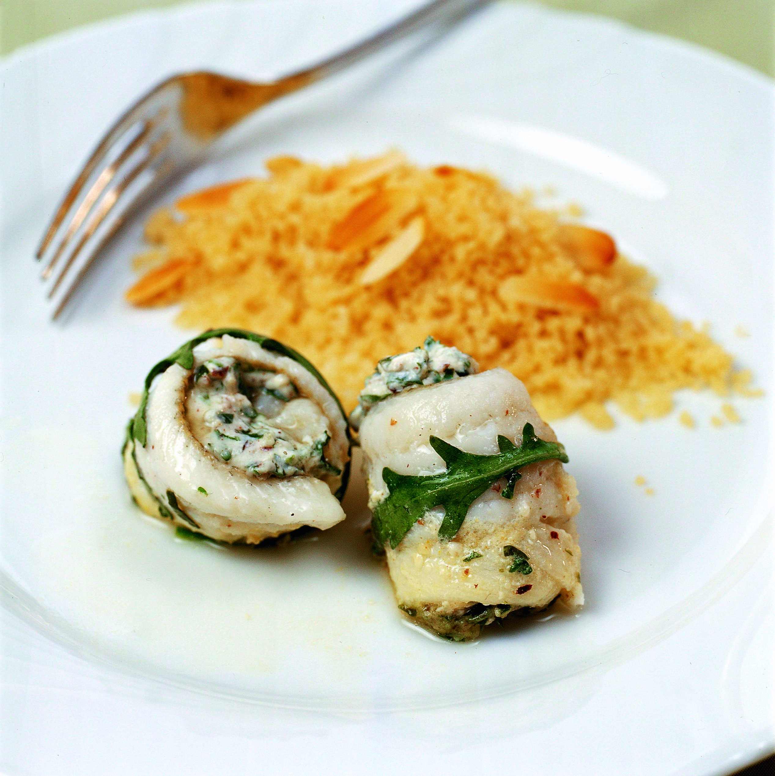 Paupiettes de féra et de roquette couscous