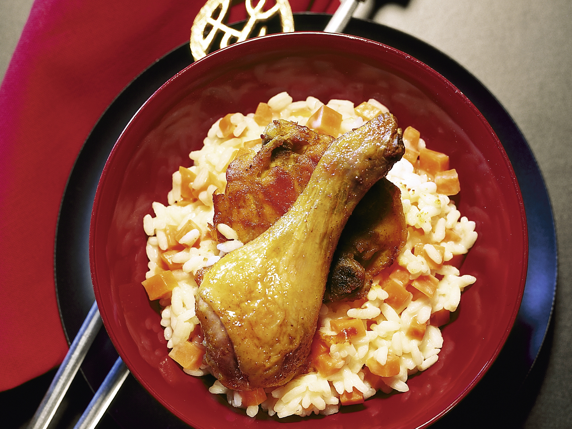 Risotto de carottes au gingembre et poulet rôti