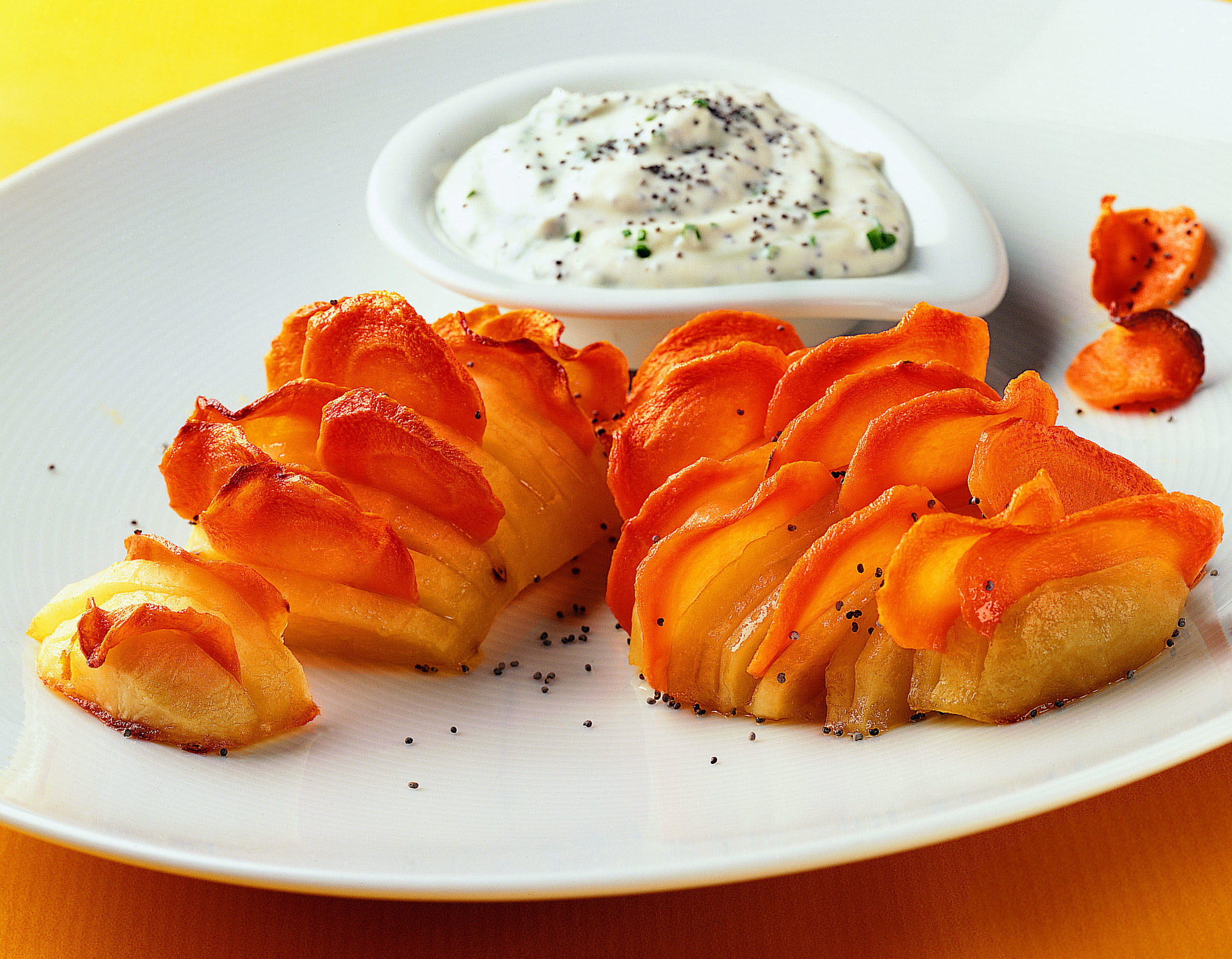 Carottes-pommes de terre et séré au pavot