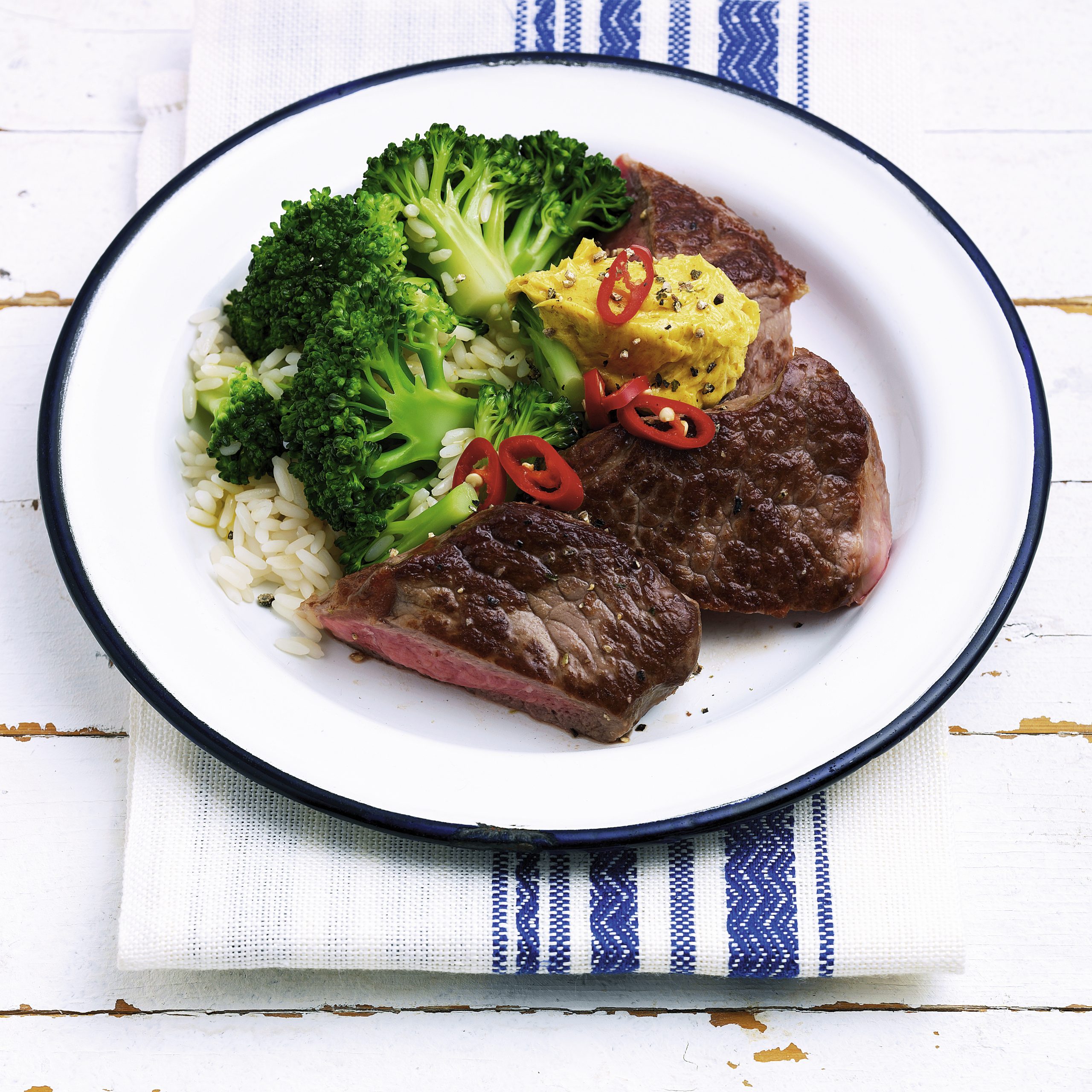 Romsteaks et riz aux brocolis